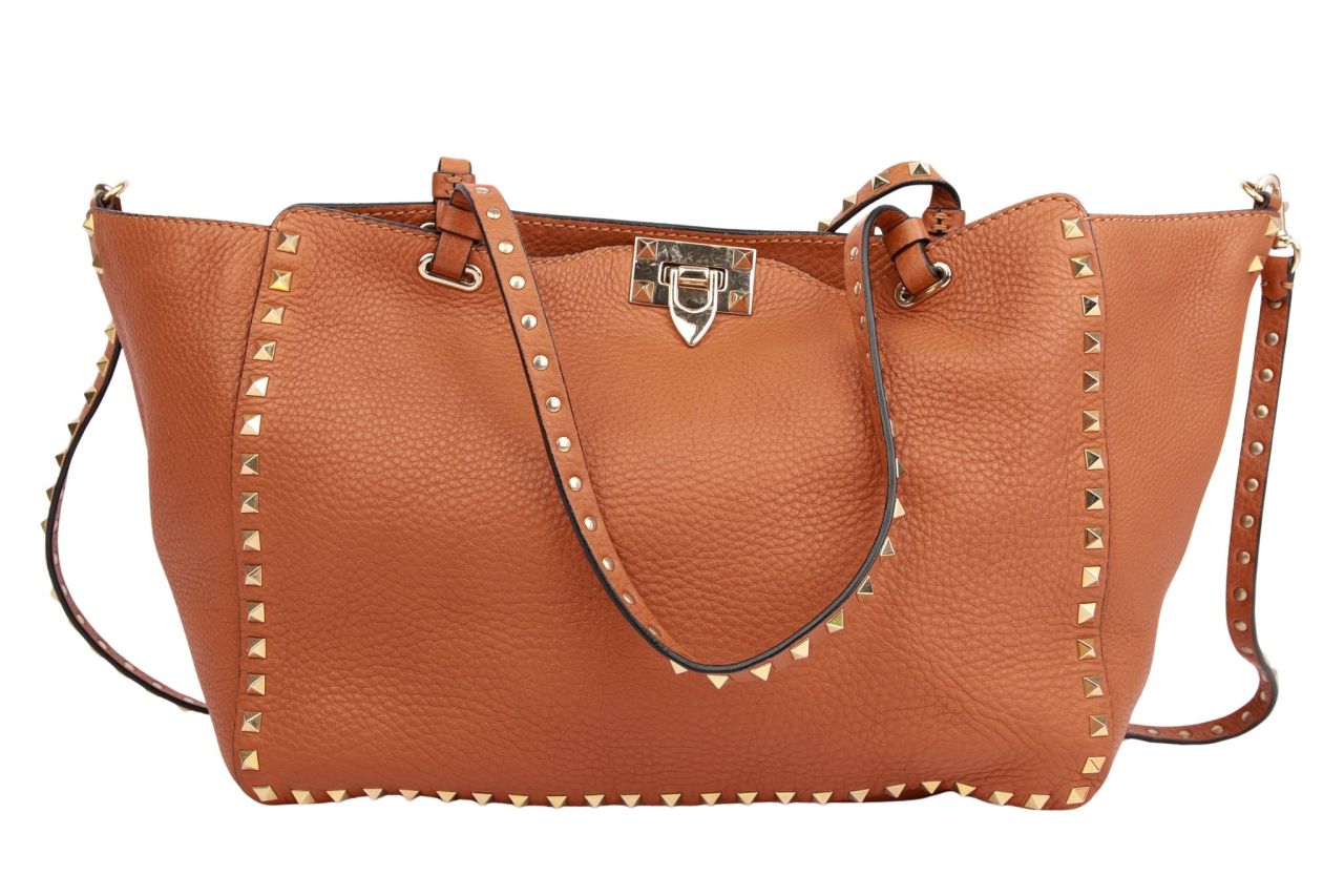 Valentino Rockstud Umhängetasche Leder Cognac