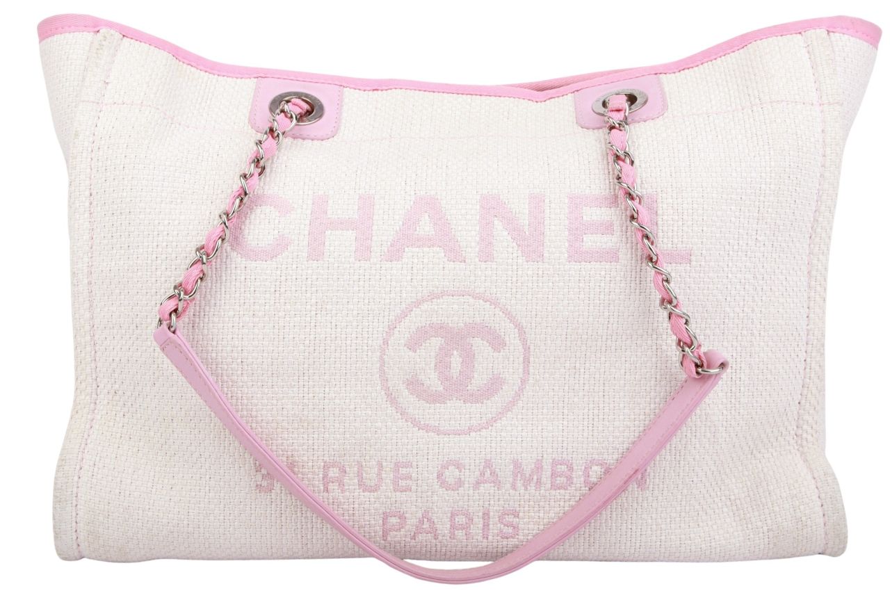 Chanel Deauville Shopper Canvas Creme / Rosa
