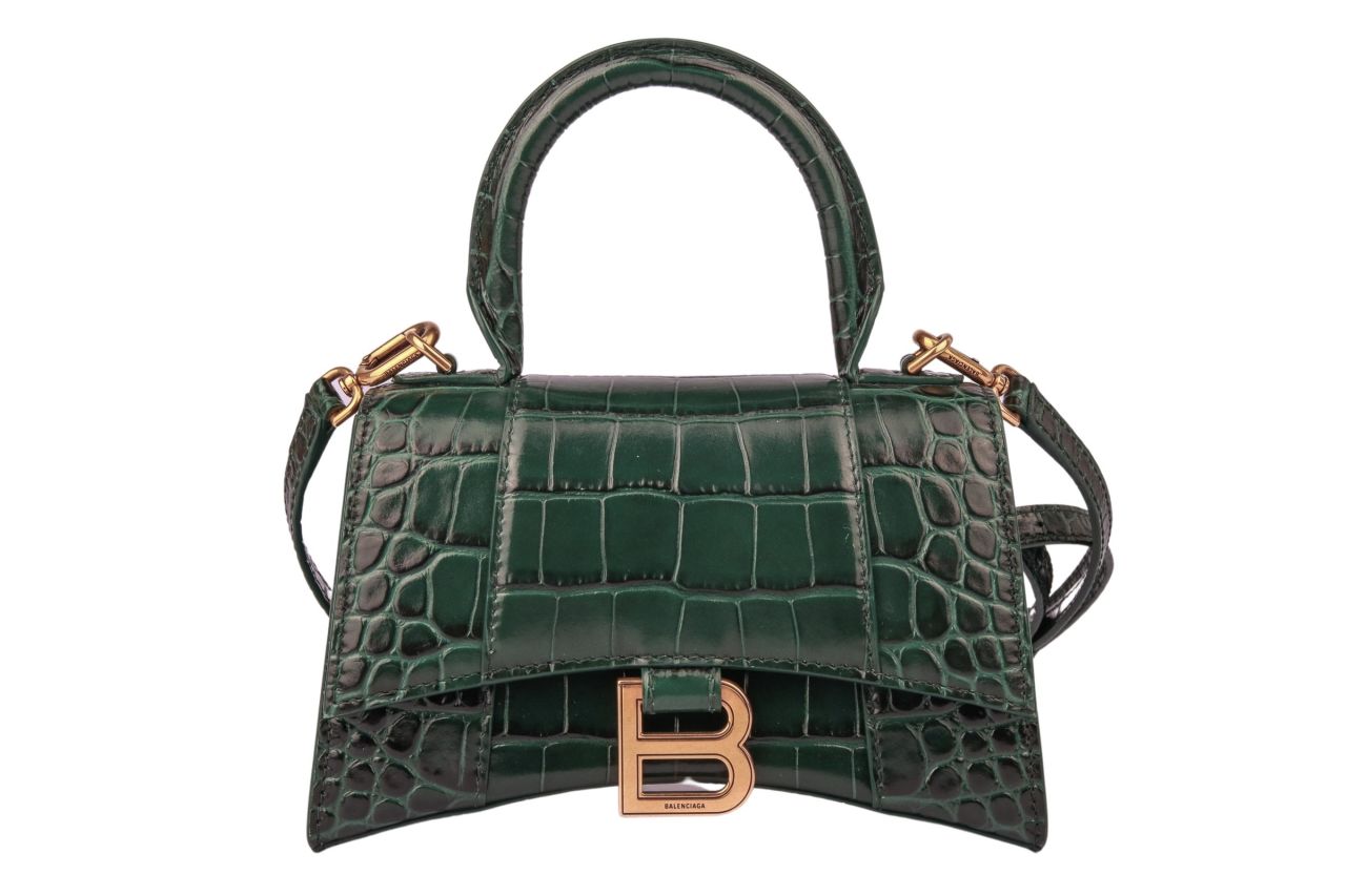 Balenciaga Hourglass XS Krokodilprägung Grün