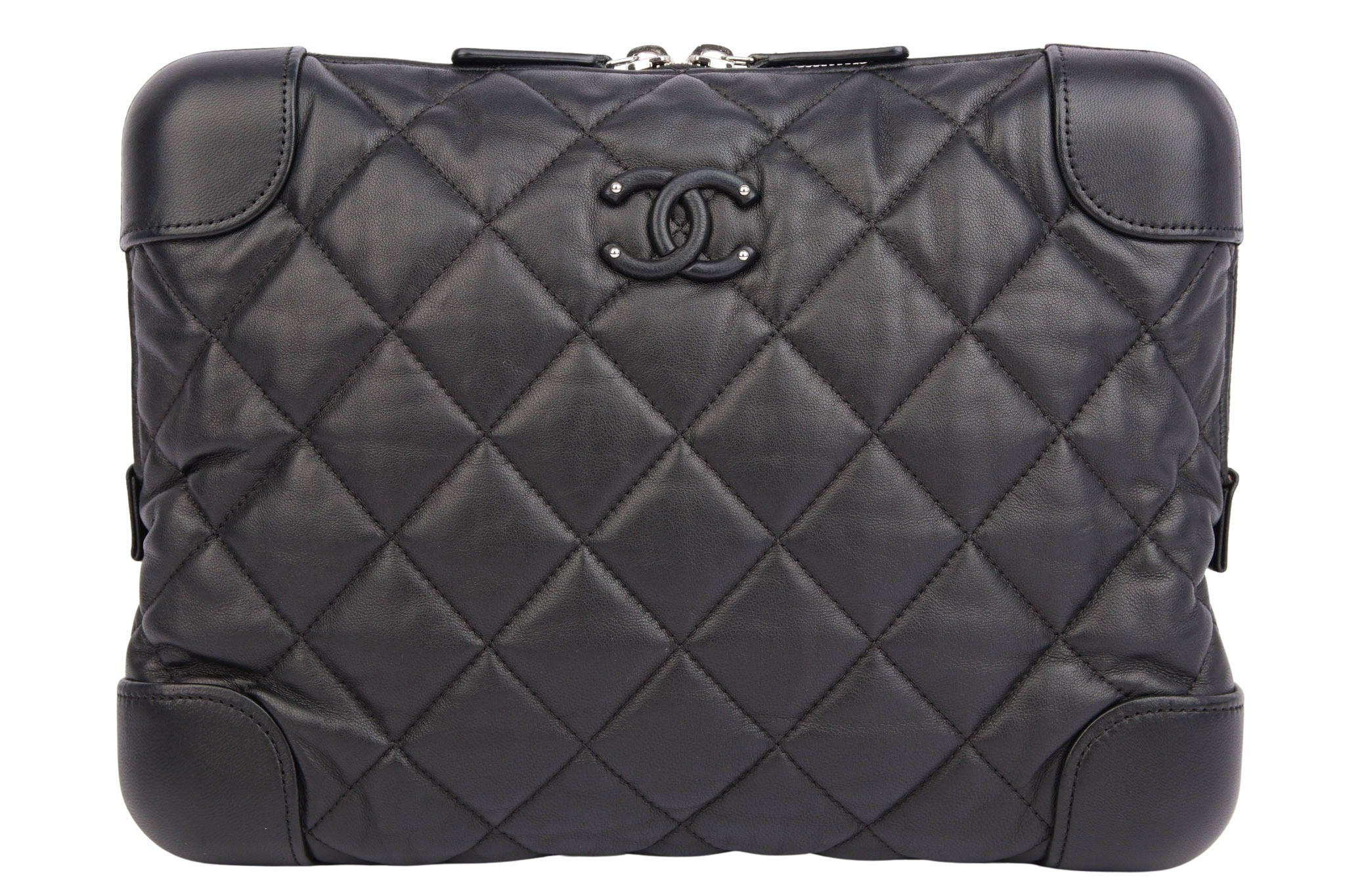 Chanel CC Cassic Trunk Case Clutch Lammleder Schwarz