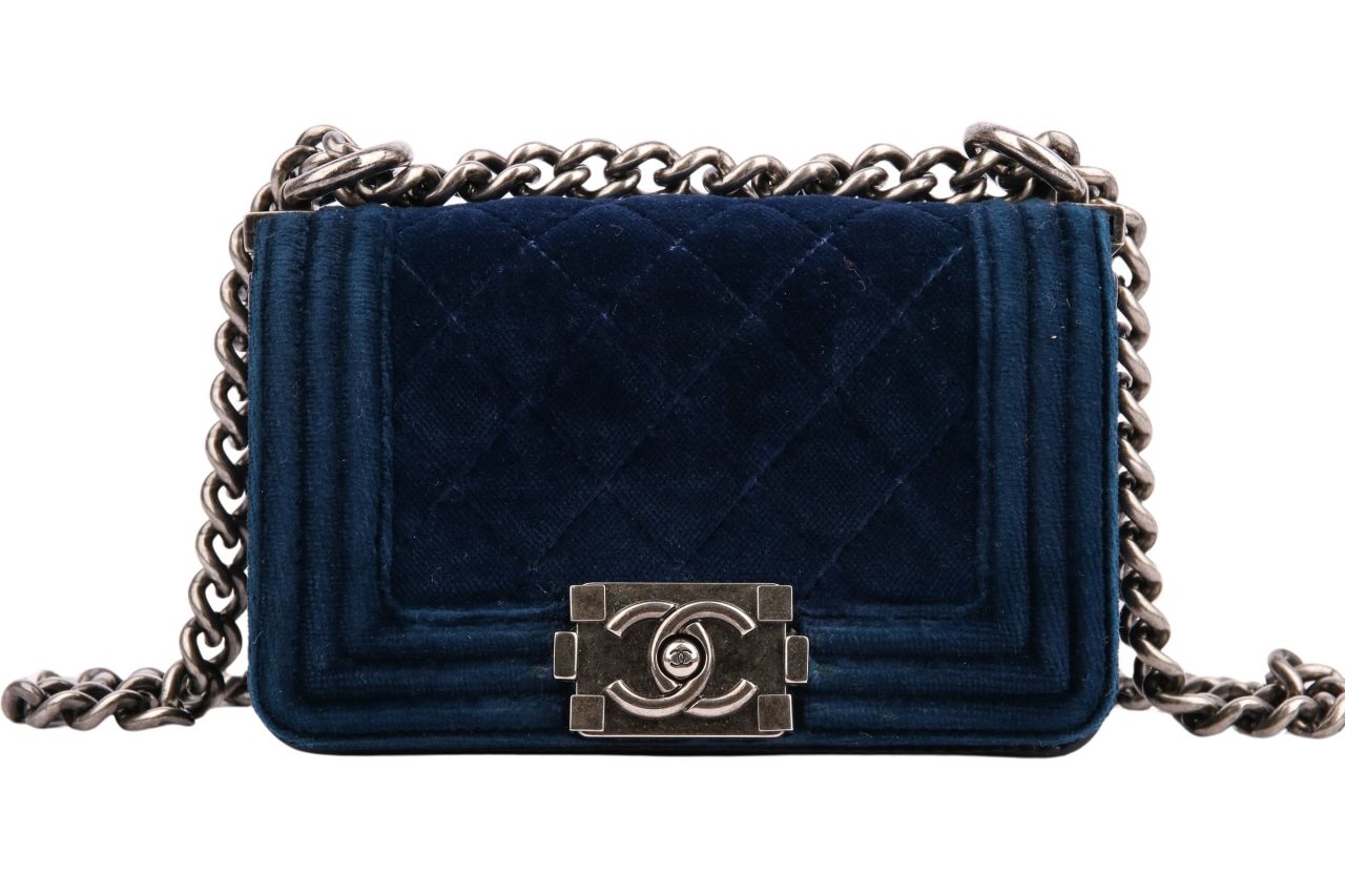 Chanel Boy Bag Mini Samt Blau