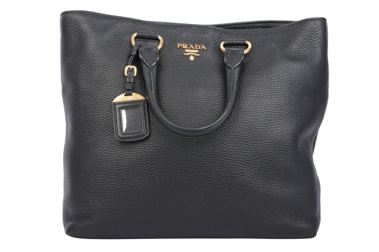 Prada Shopper Vitello Daino Leder Schwarz