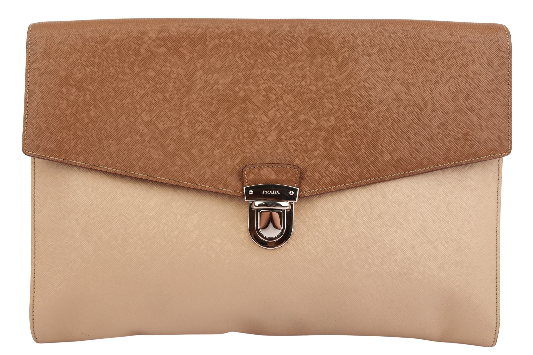 Prada Aktentasche Saffiano Leder Braun / Beige