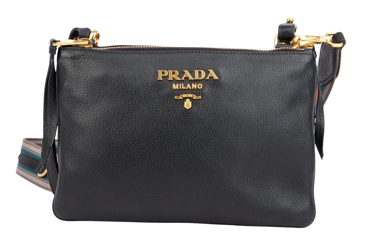 Prada Vitello Daino Umhängetasche Schwarz Leder