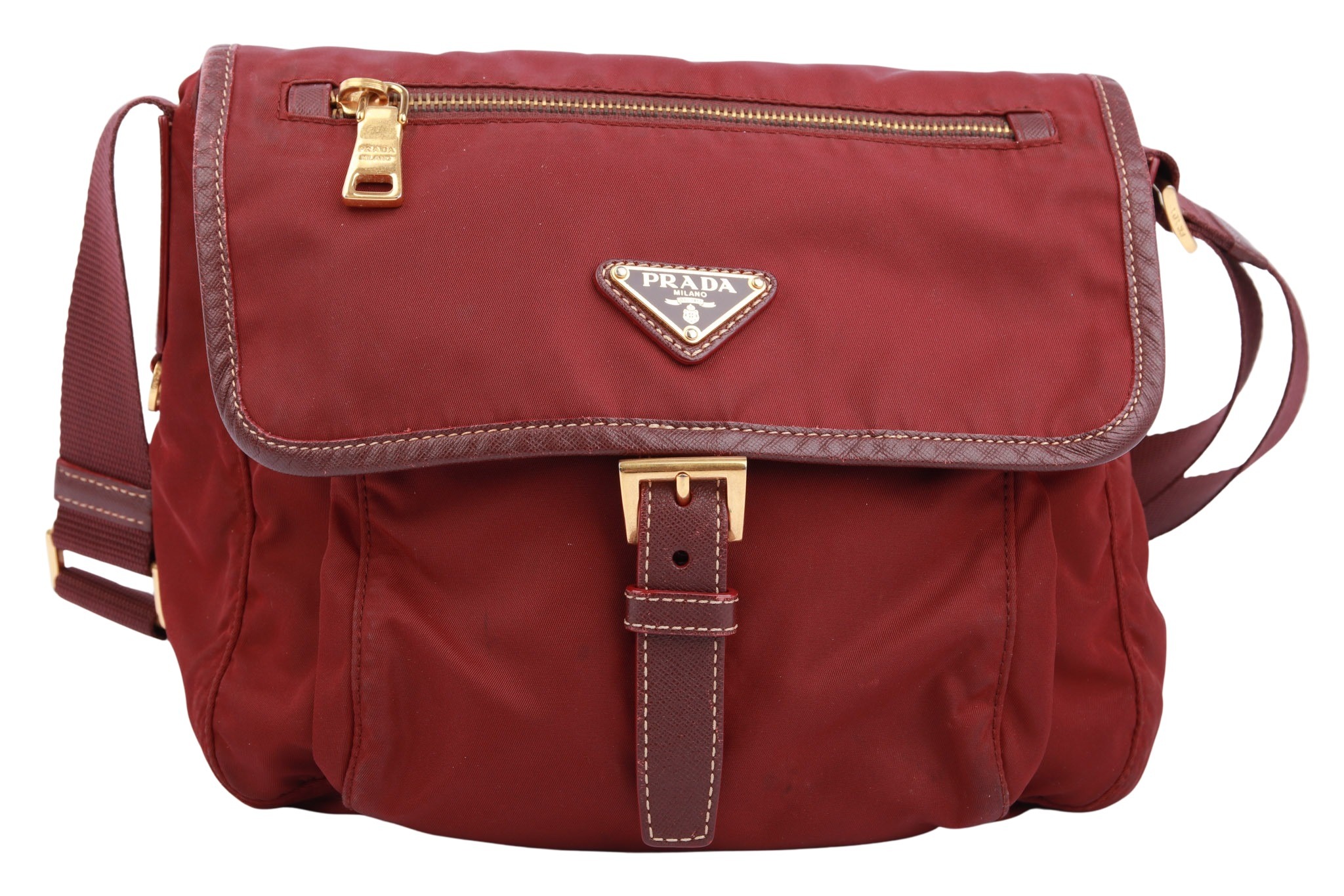 Prada Nylon Messenger Bag Bordeauxrot