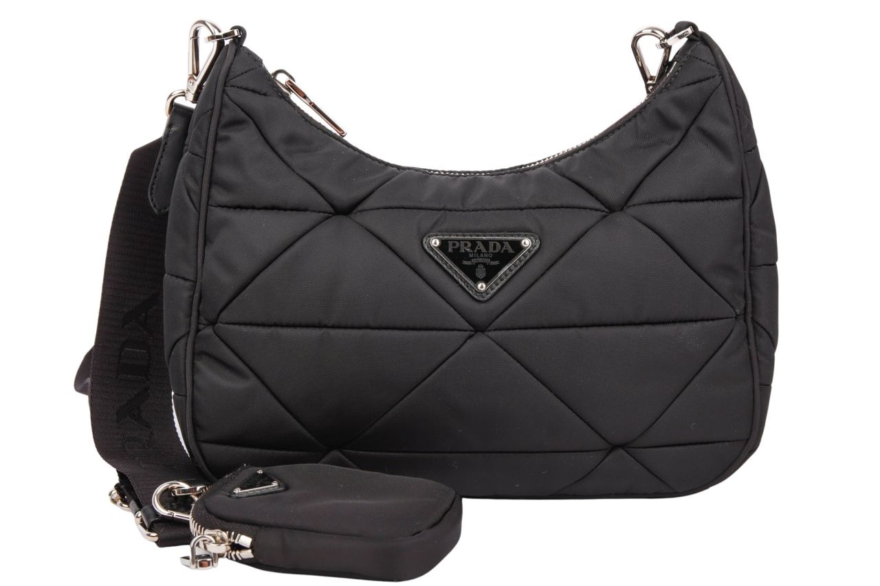 Prada Re-Nylon Gesteppte Schultertasche Schwarz