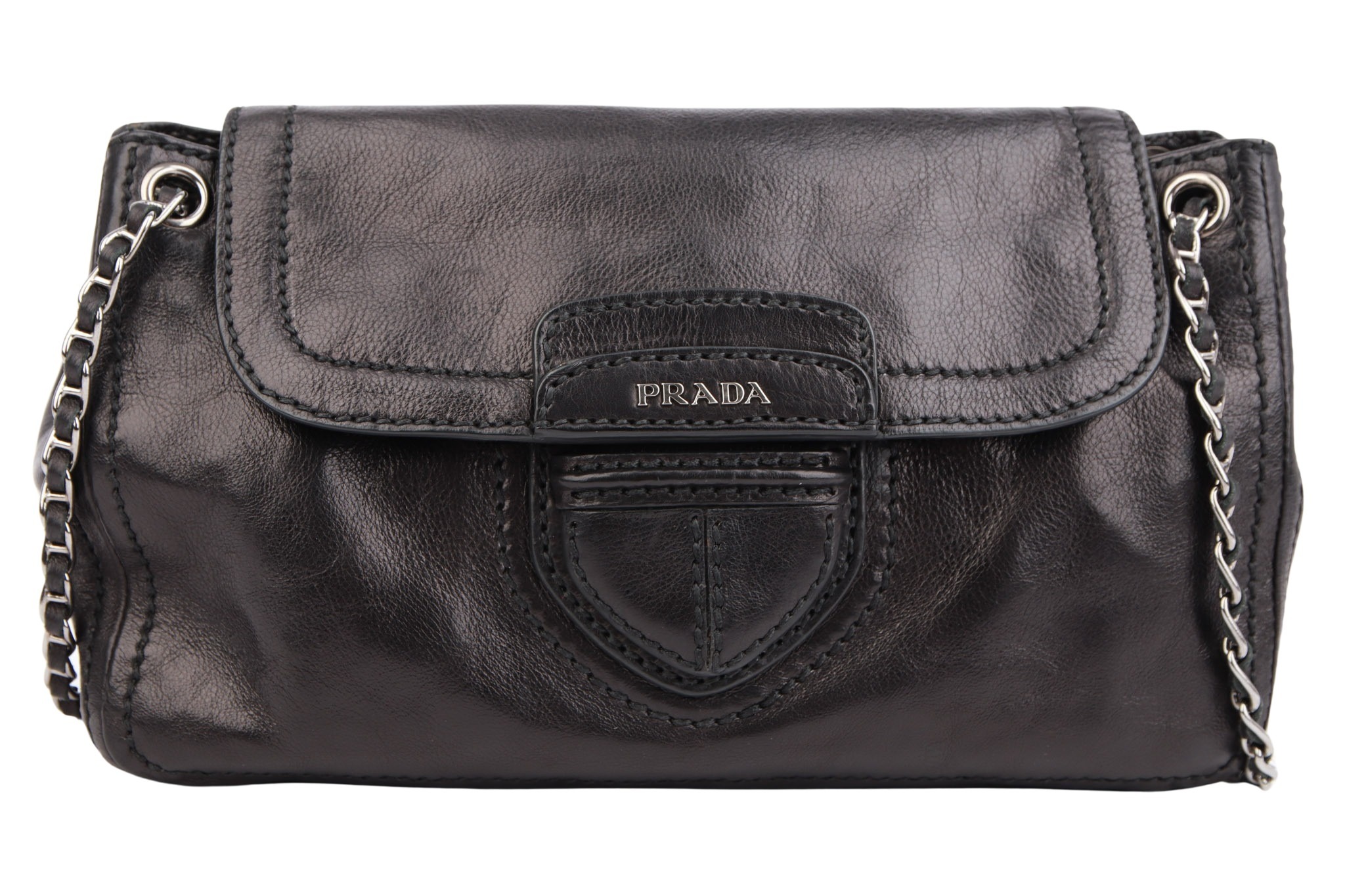 Prada Glace Calf Schultertasche Schwarz