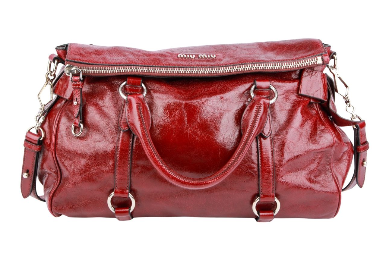 Miu Miu Vitello Lux Bow Bag Rot