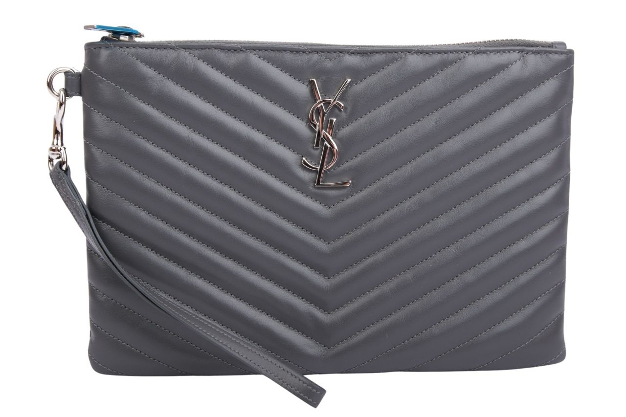 Saint Laurent Monogram Jolie Clutch Leder Grau
