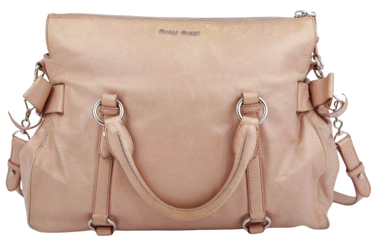 Miu Miu Vitello Lux Bow Bag Beige