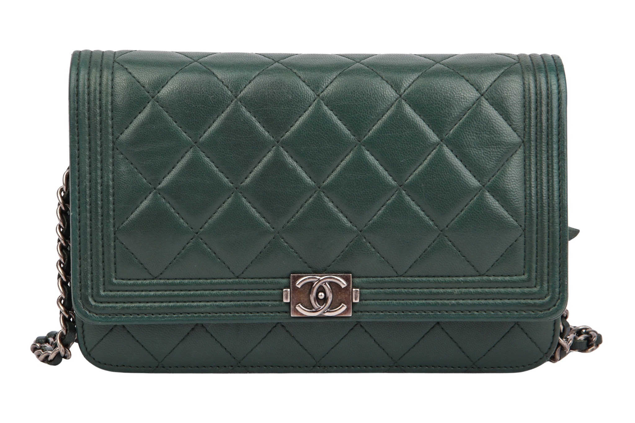 Chanel Boy Wallet On Chain Grün Leder