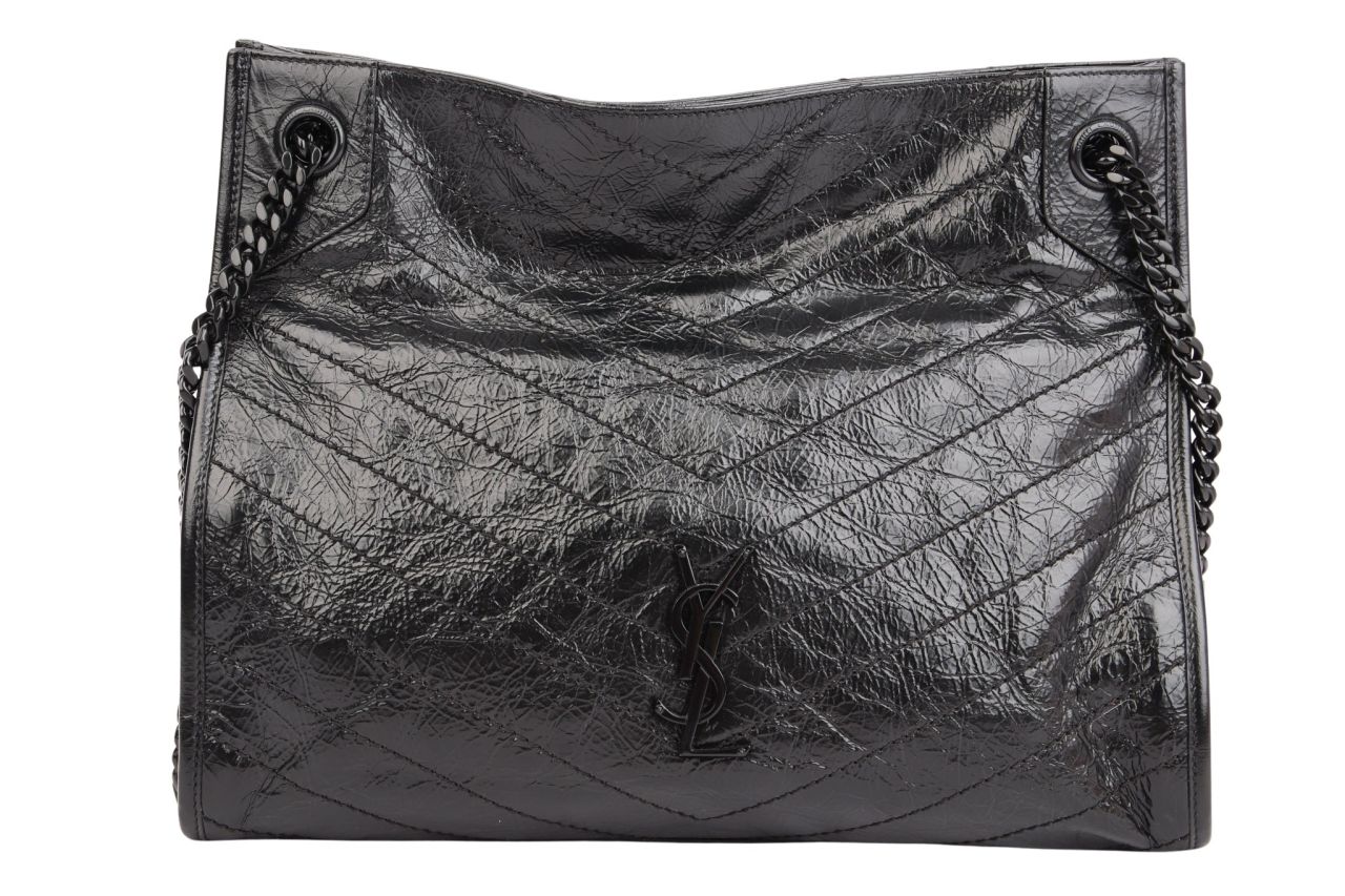 Saint Laurent Niki Crinkled Leather Schwarz