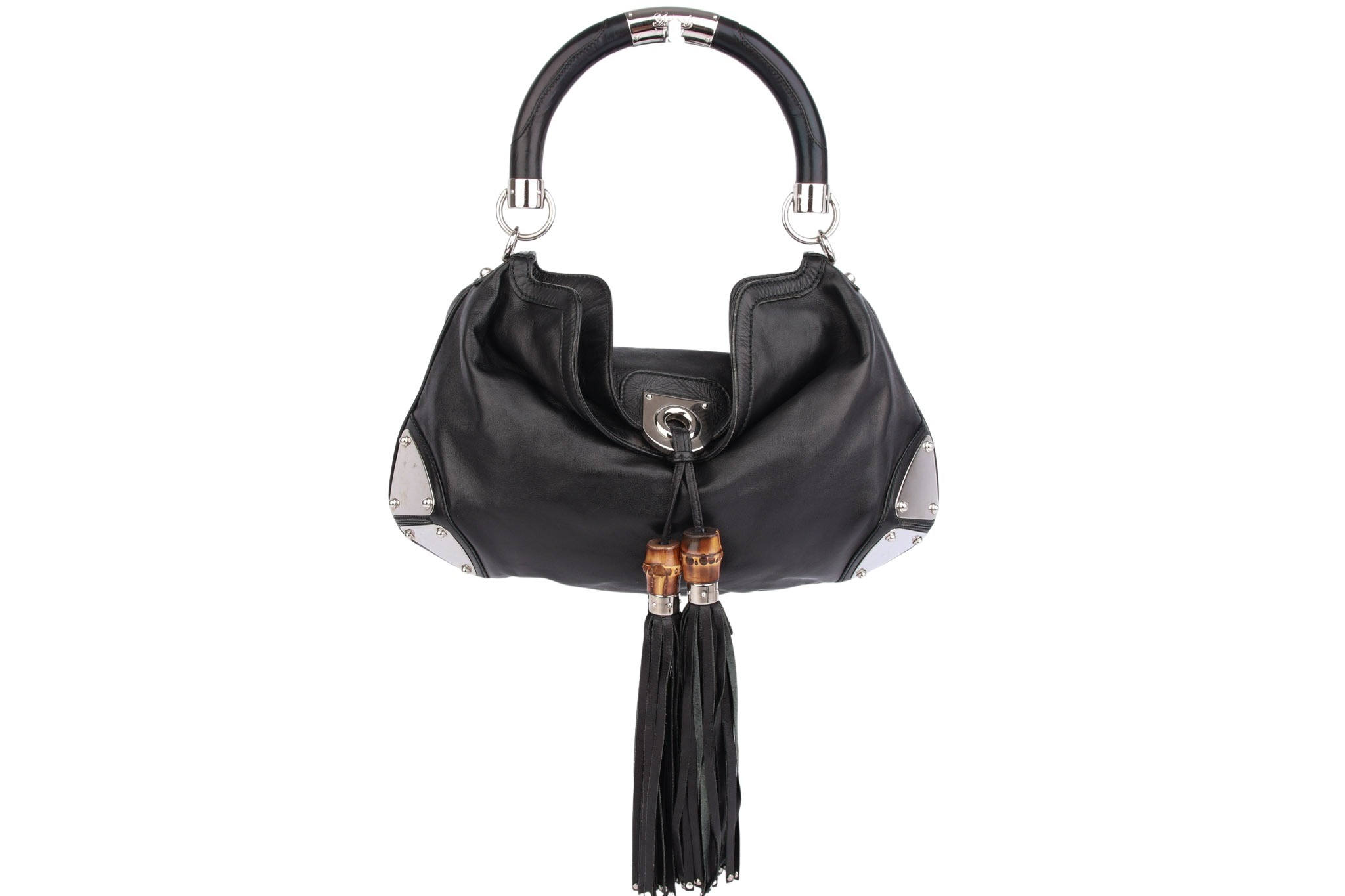 Gucci Indy Bamboo Hobo Leder Schwarz