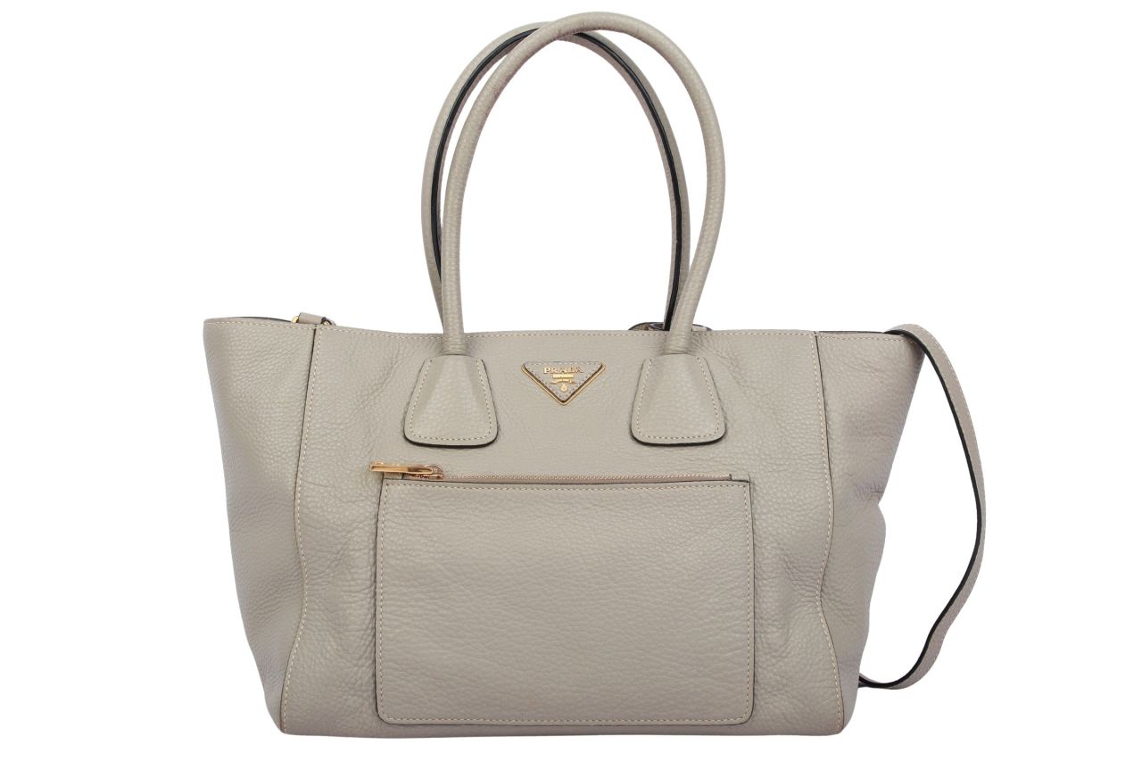 Prada Shopper Leder Grau
