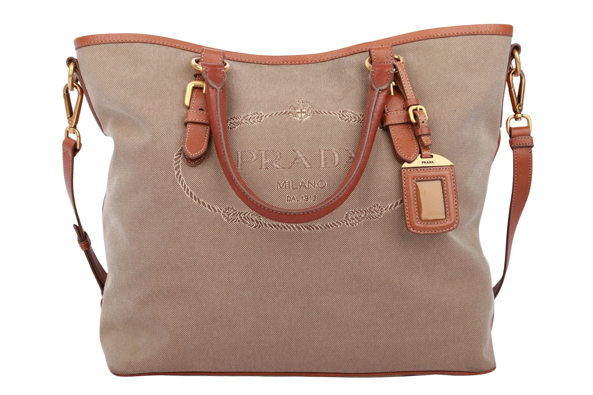 Prada Shopper Canvas Leder Beige / Braun