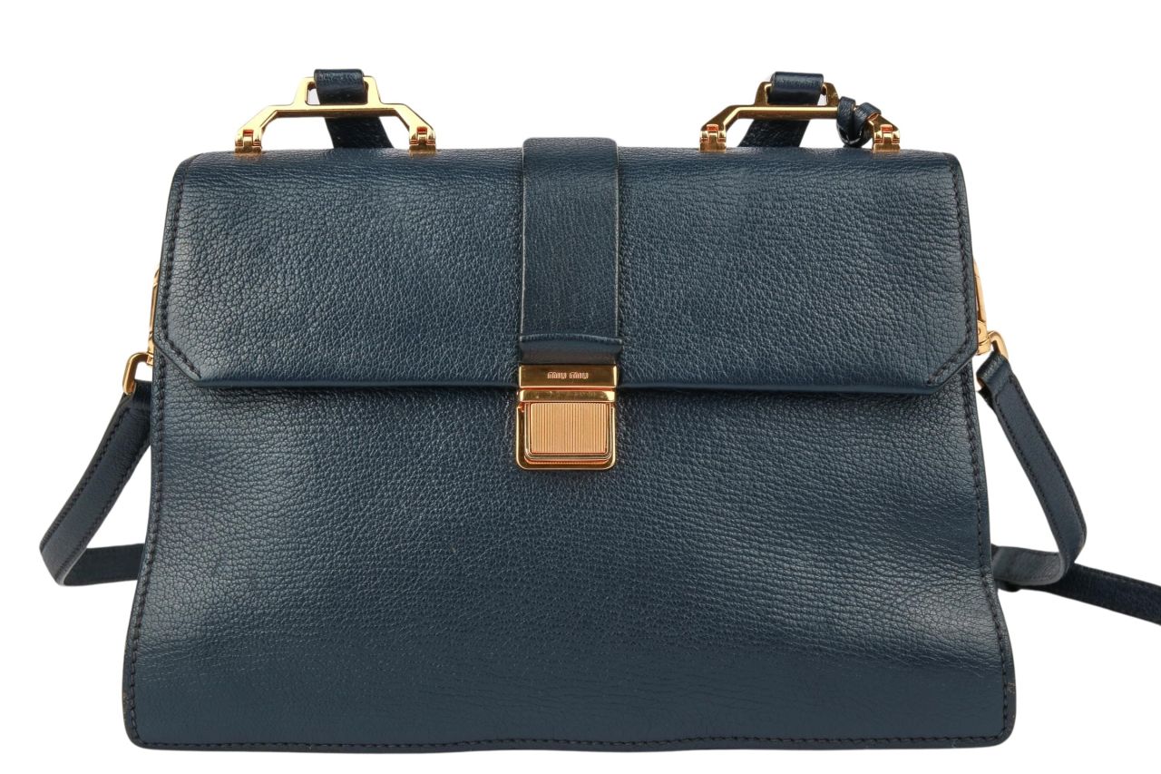 Miu Miu Madras Handtasche Leder Blau