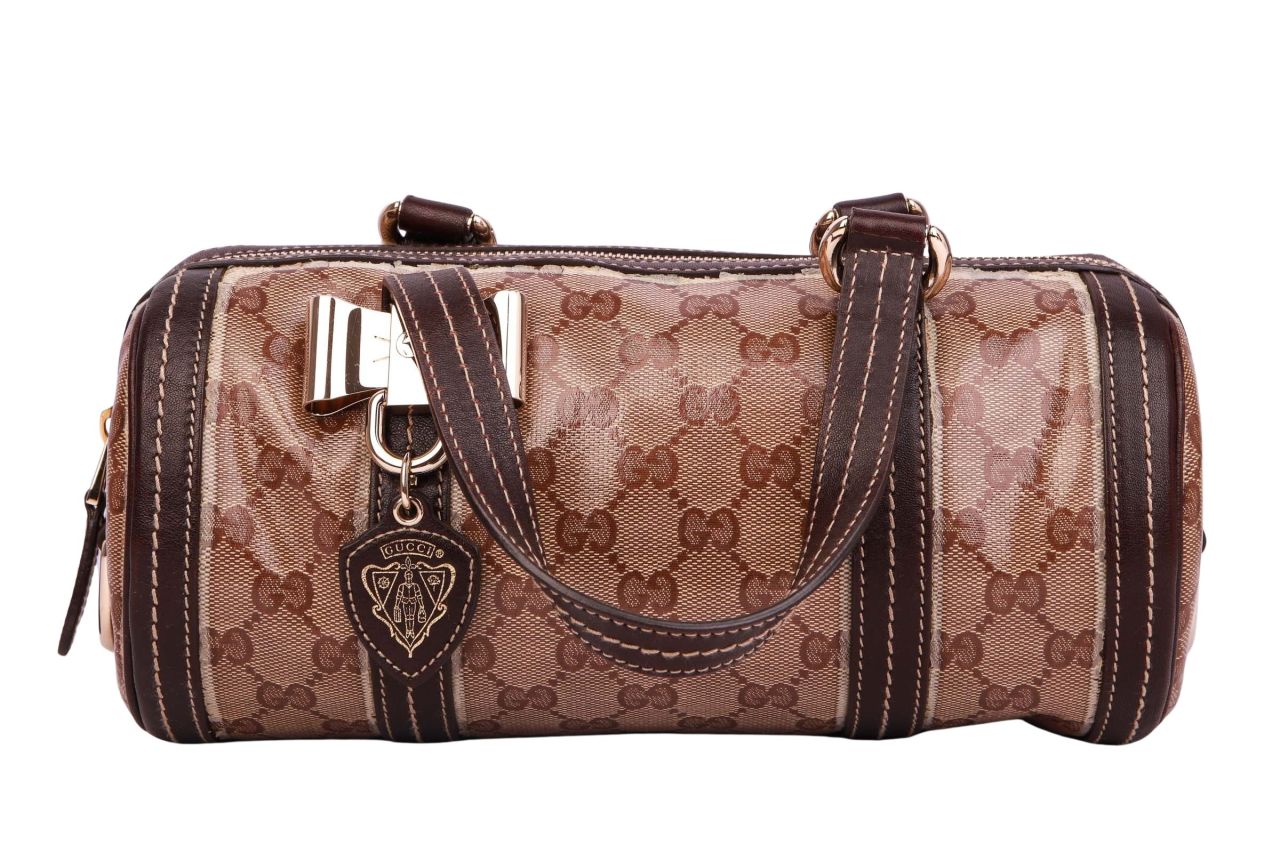 Gucci Crystal Bowling Bag Small Guccissima Canvas Braun