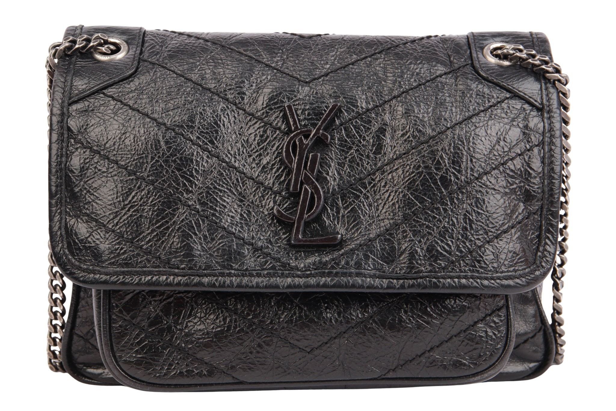 Saint Laurent Niki Baby Crinkled Leather Schwarz