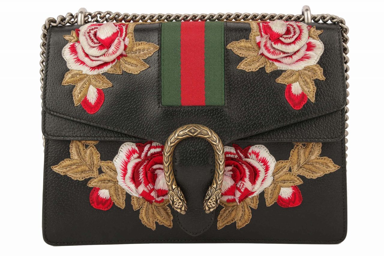 Gucci Dionysus Medium Embroidered Roses Black