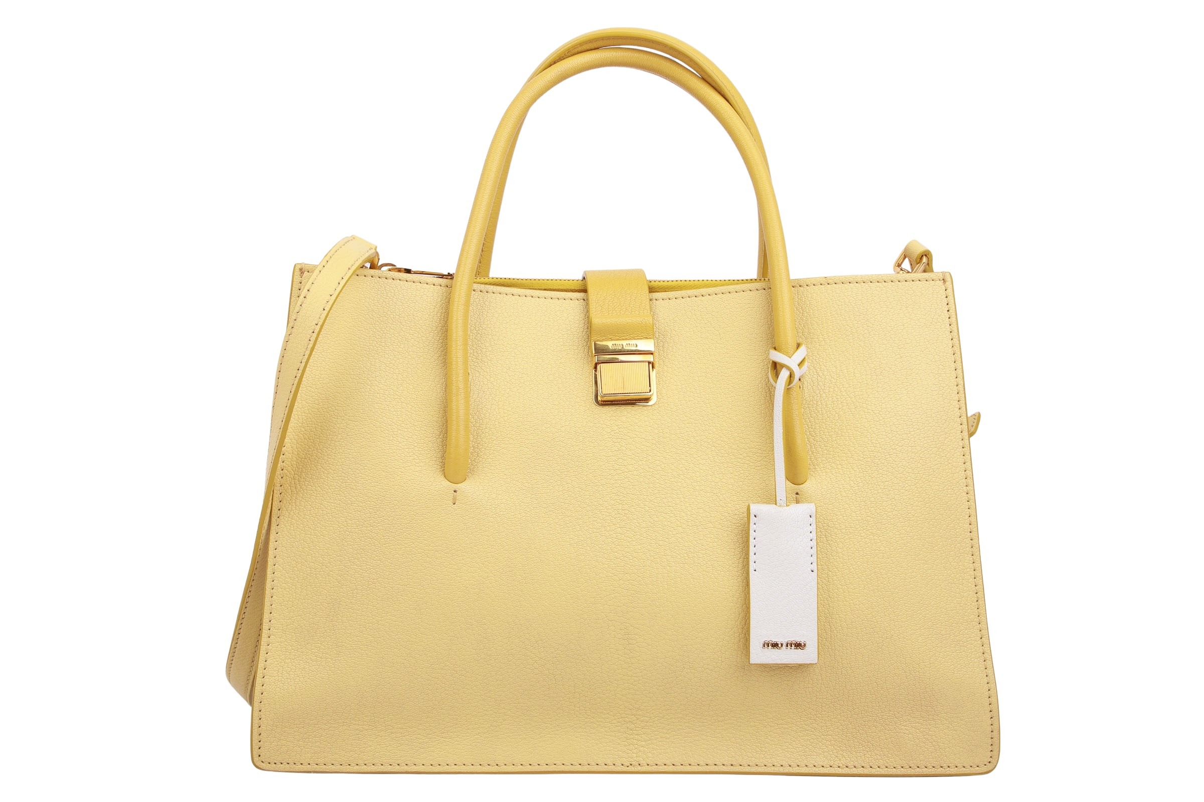 Miu Miu Mustard Leather Medium Madras Tote