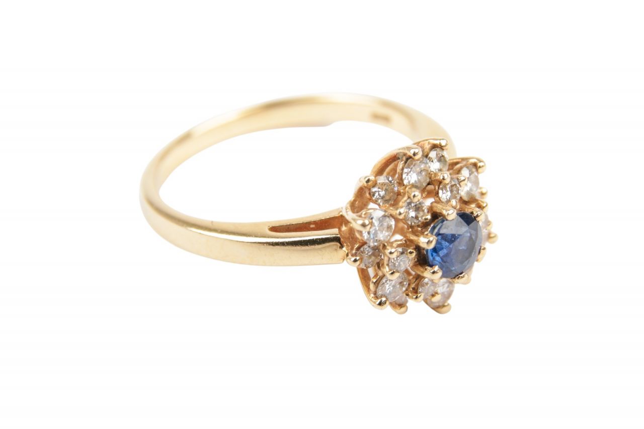 Vintage Ring 14K Gelbgold mit Saphire und Diamanten Gr. 53