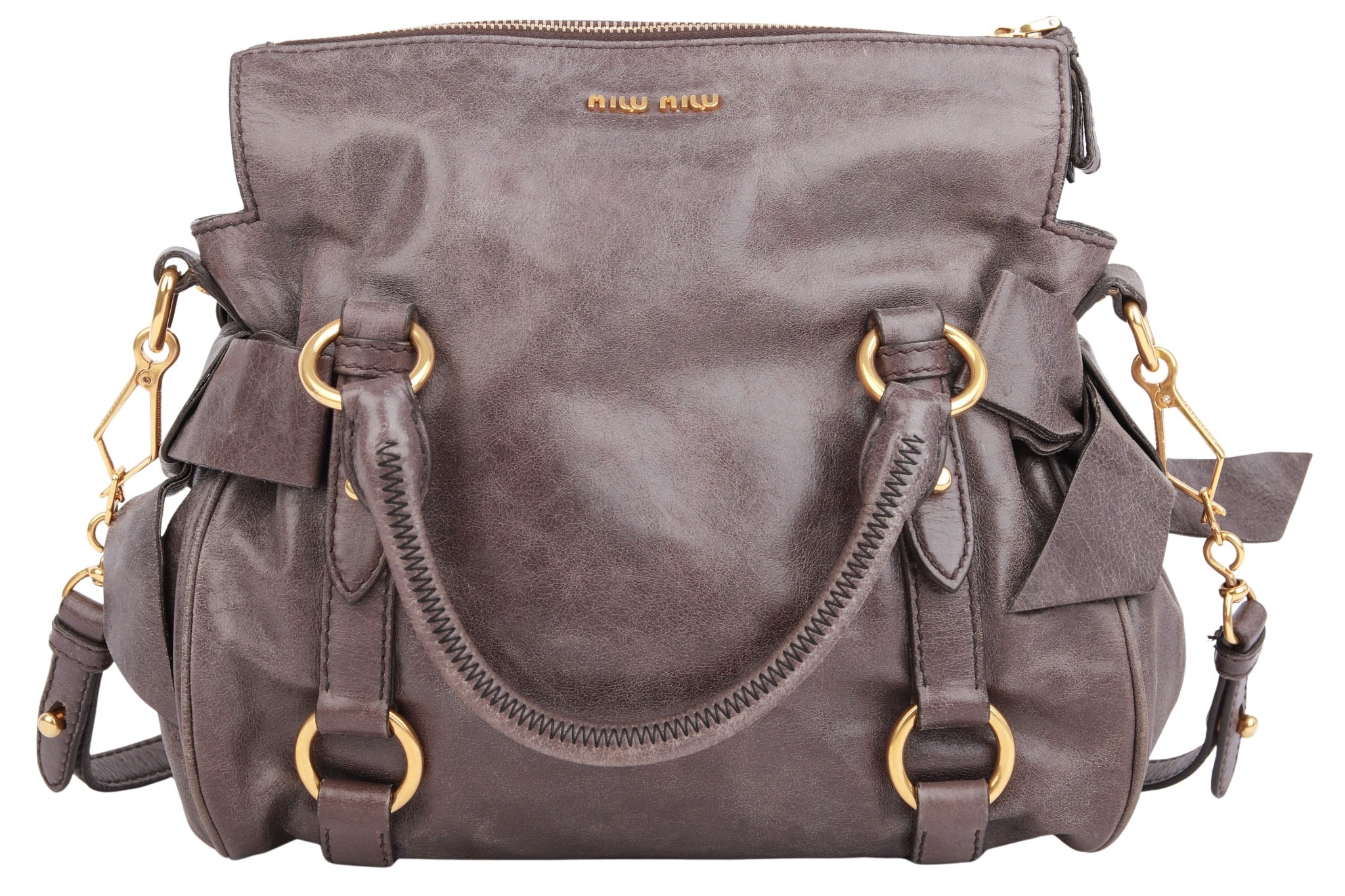 Miu Miu Vitello Lux Bow Bag Grau