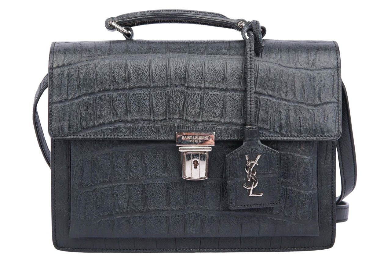 Saint Laurent Small Croc-Embossed Schwarz