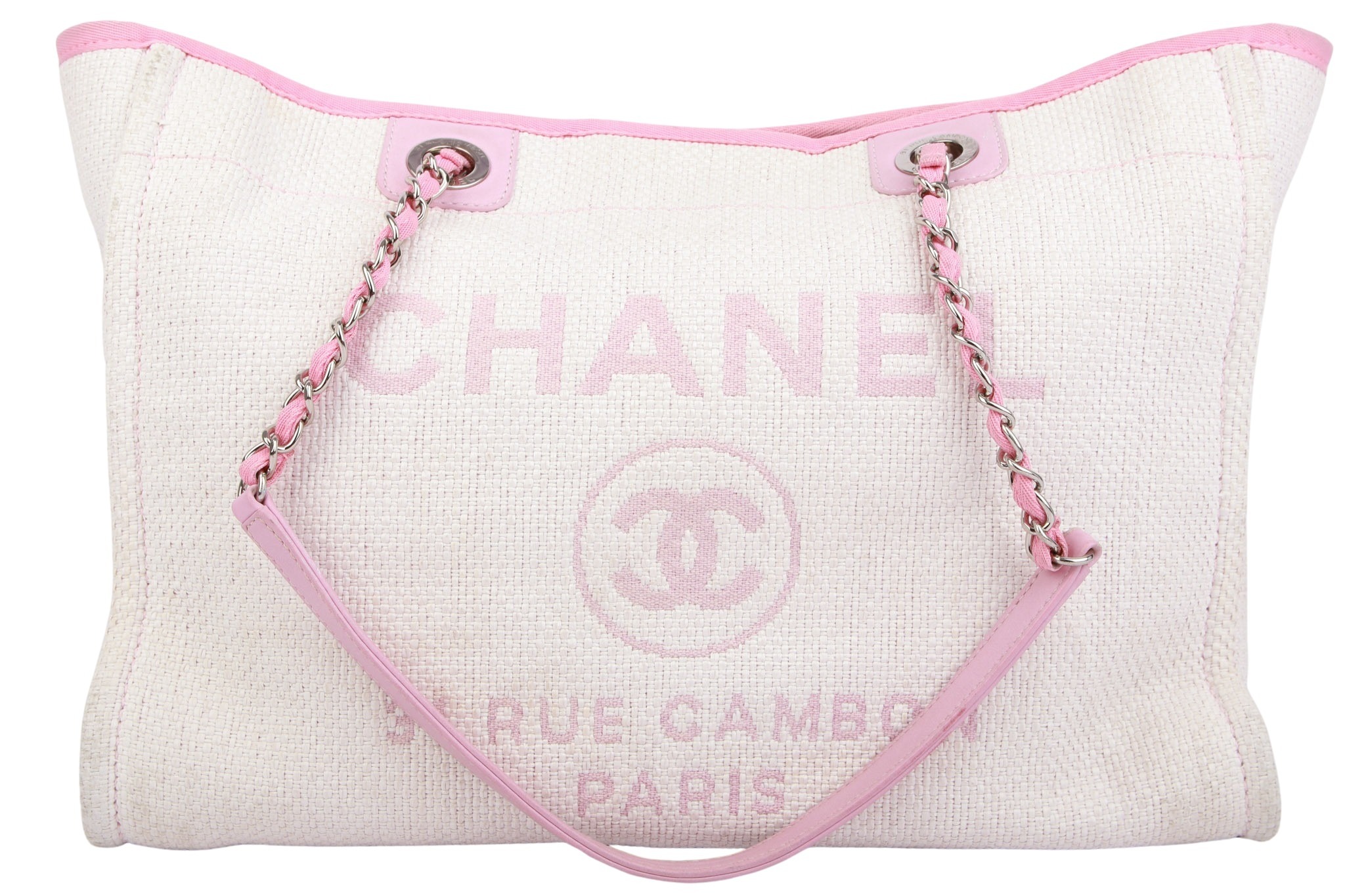 Chanel Deauville Shopper Canvas Creme / Rosa