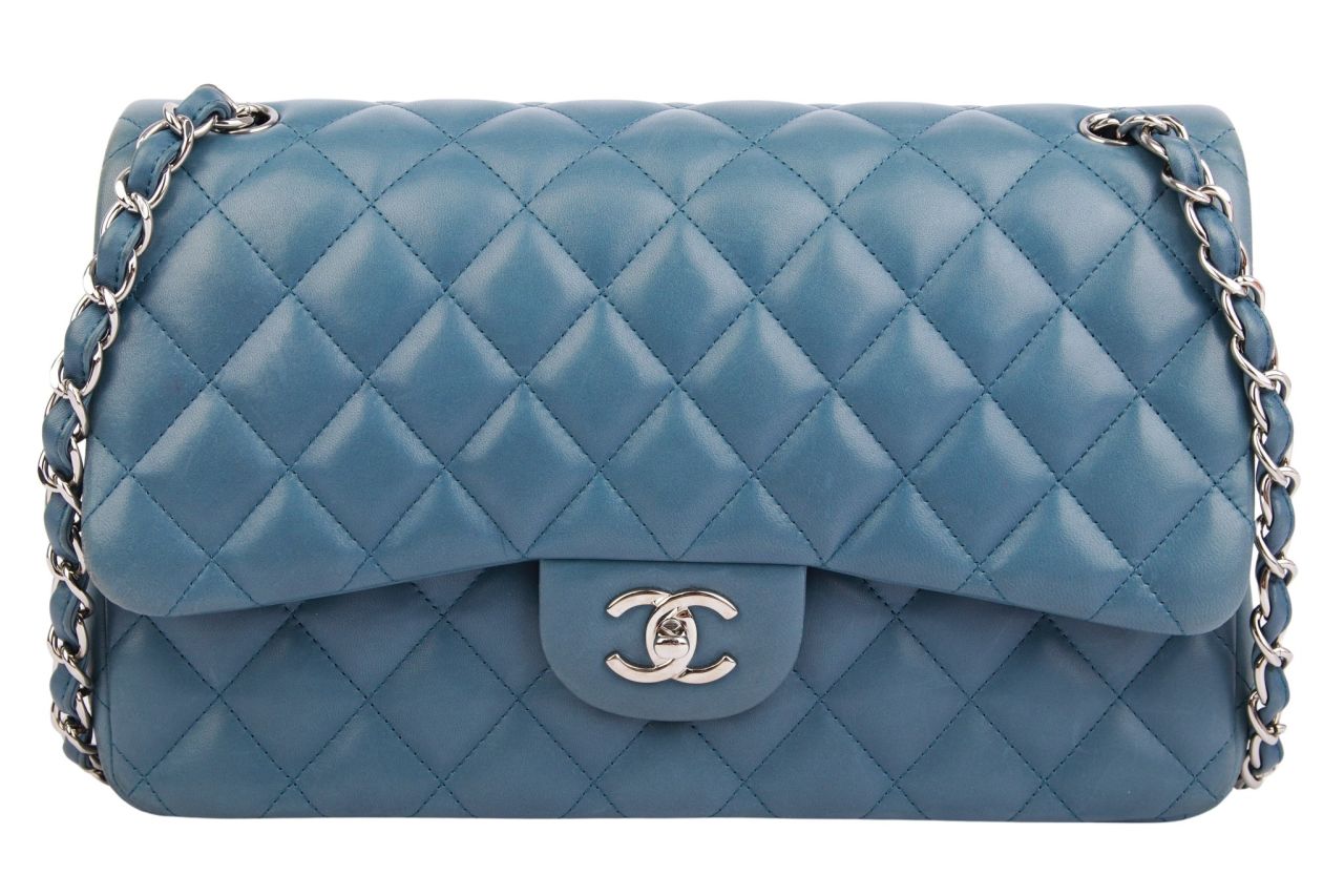 Chanel Timeless Blaugrau Double Flap Jumbo