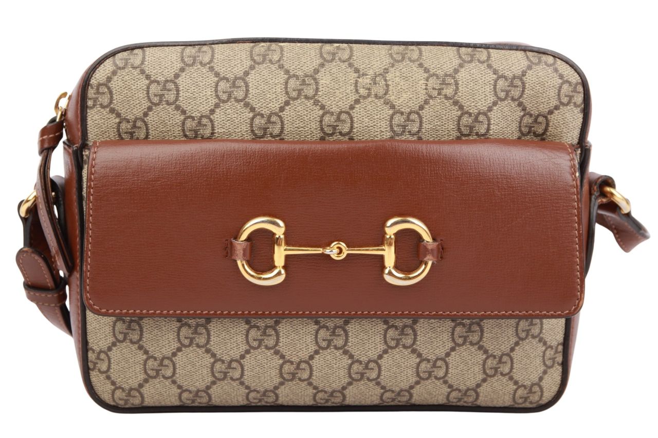Gucci Horsebit 1955 Umhängetasche Small Guccissima Canvas Braun