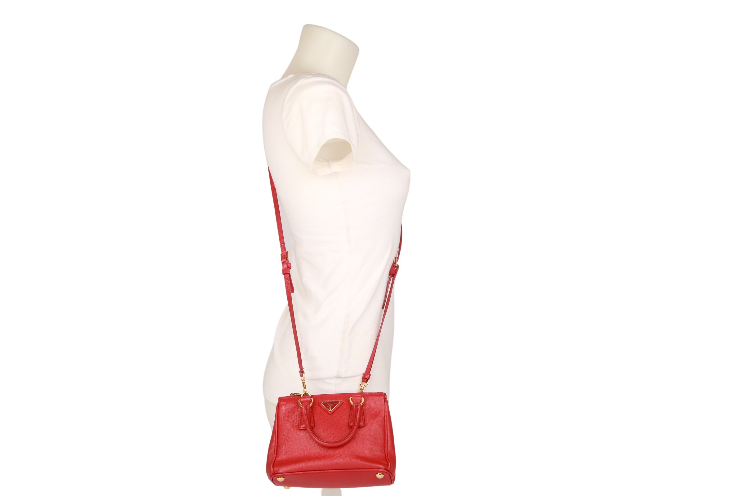 Prada Galleria Saffiano Small Leather Shoulder Bag in Red