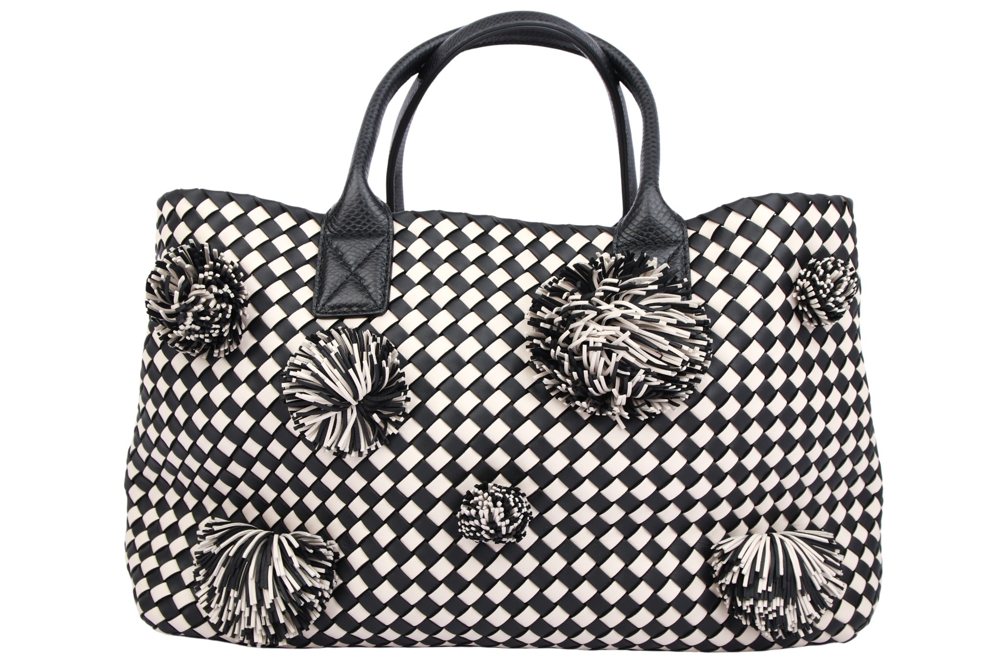 Bottega Veneta Intrecciato Shopper Schwarz / Weiß