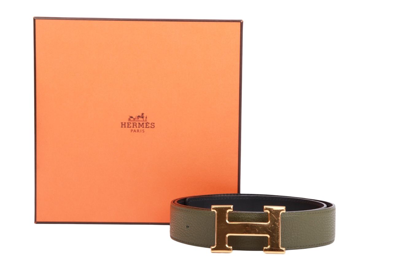 Hermès Wendegürtel Grün / Schwarz Gr. 85