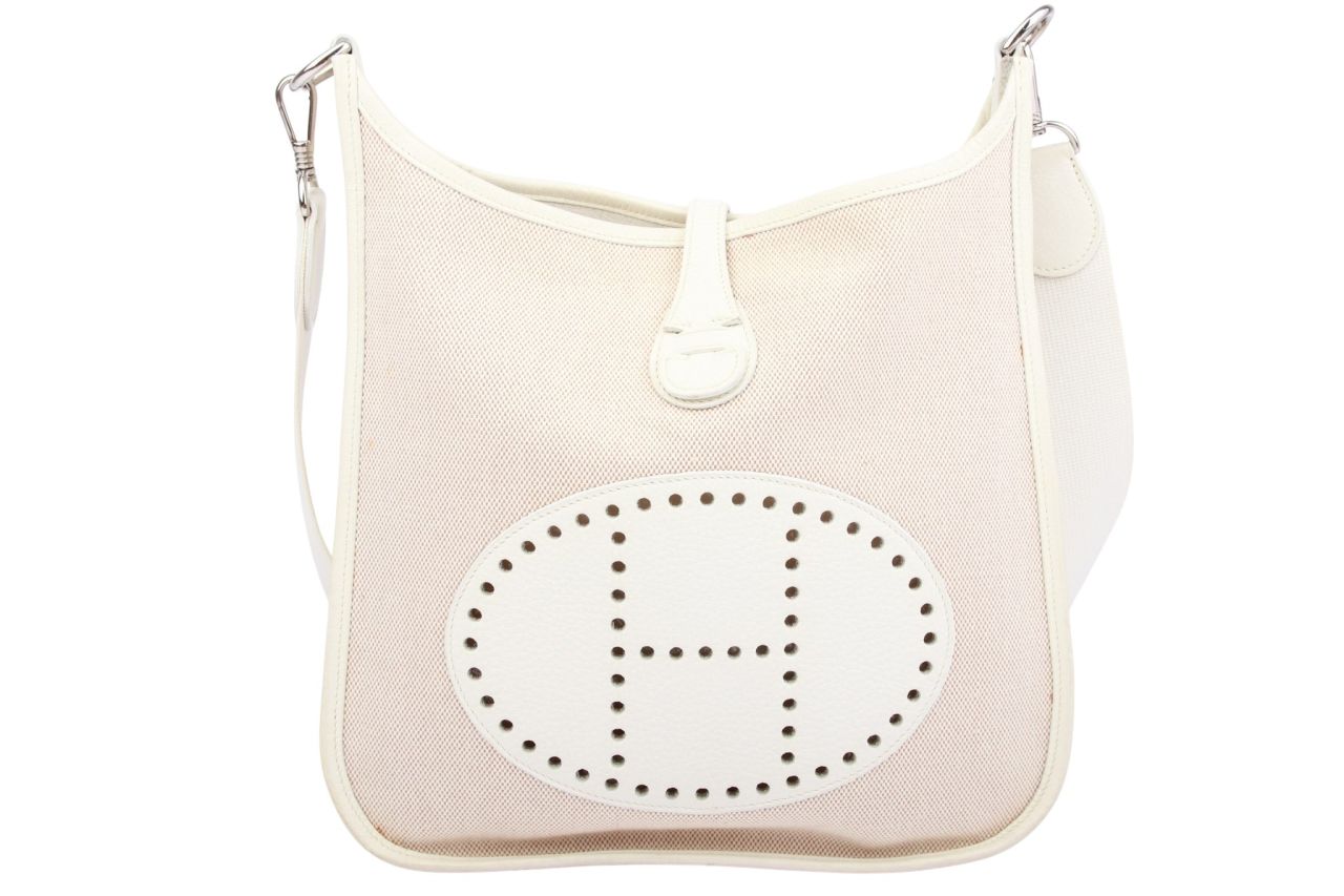 Hermès Evelyne Ann PM 29 Ecru Toile Canvas Clemence Leder Ivory White