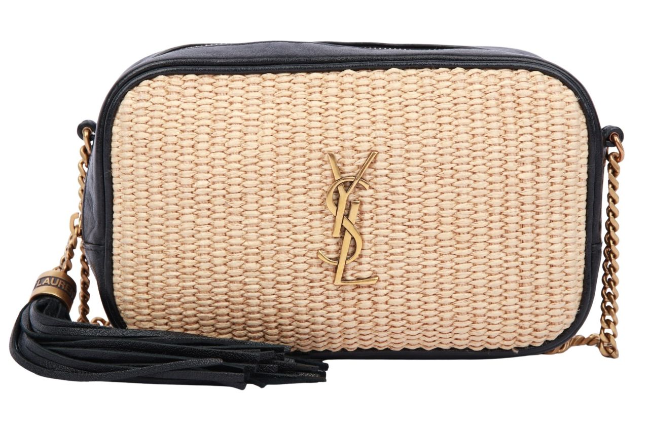 Saint Laurent Lou Raffia Camera Bag Beige / Schwarz