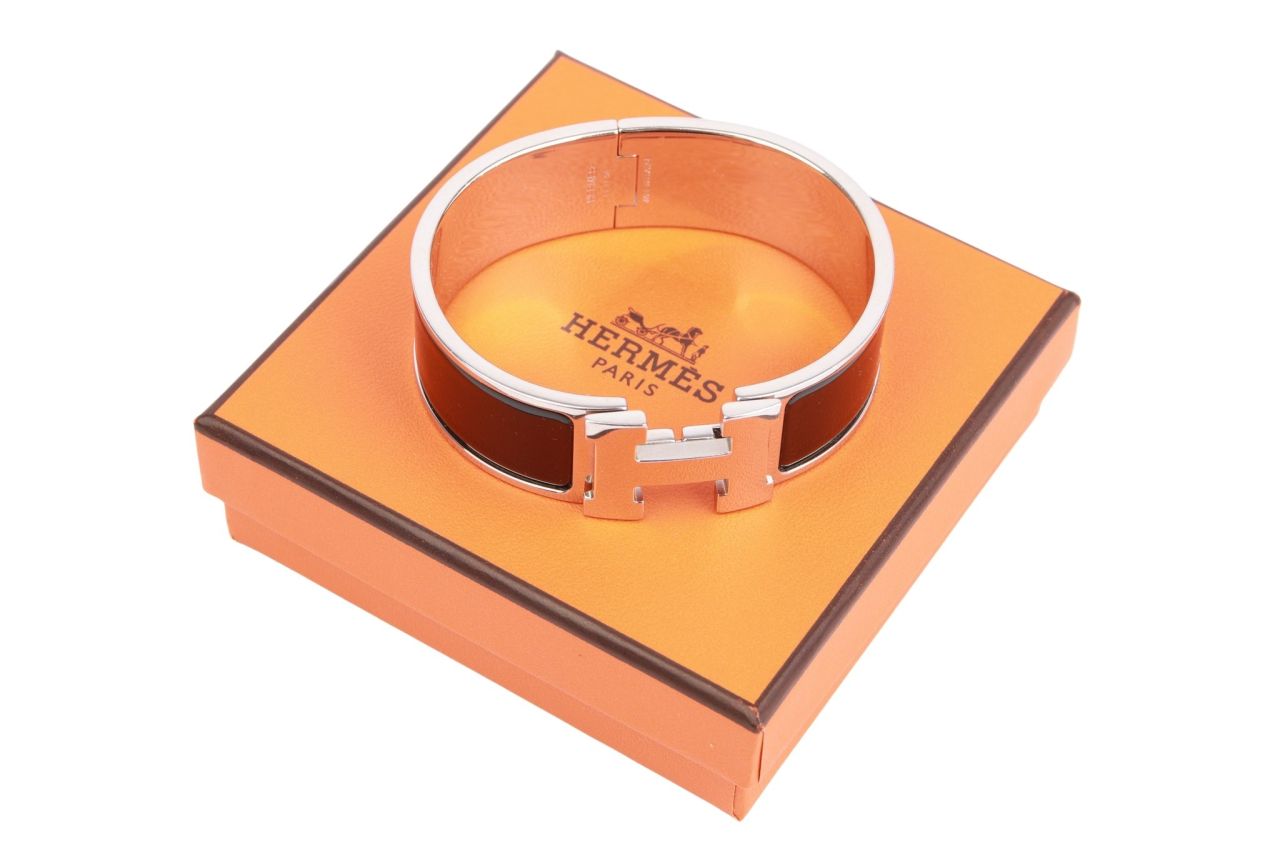 Hermès Armreif Clic Clac H GM Noir / Silber