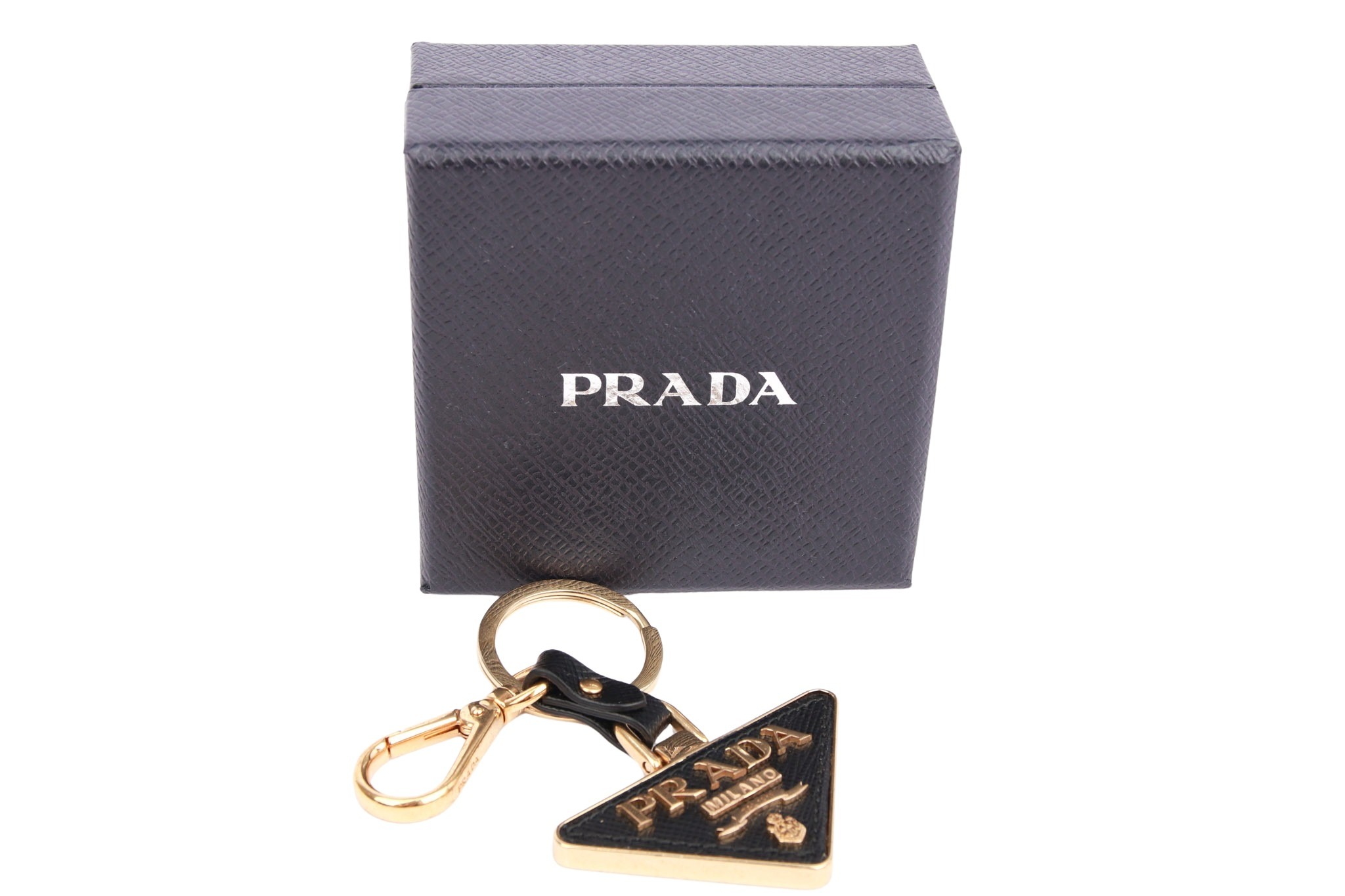 Prada Schlüsselanhänger Triangle Saffiano Leder Schwarz