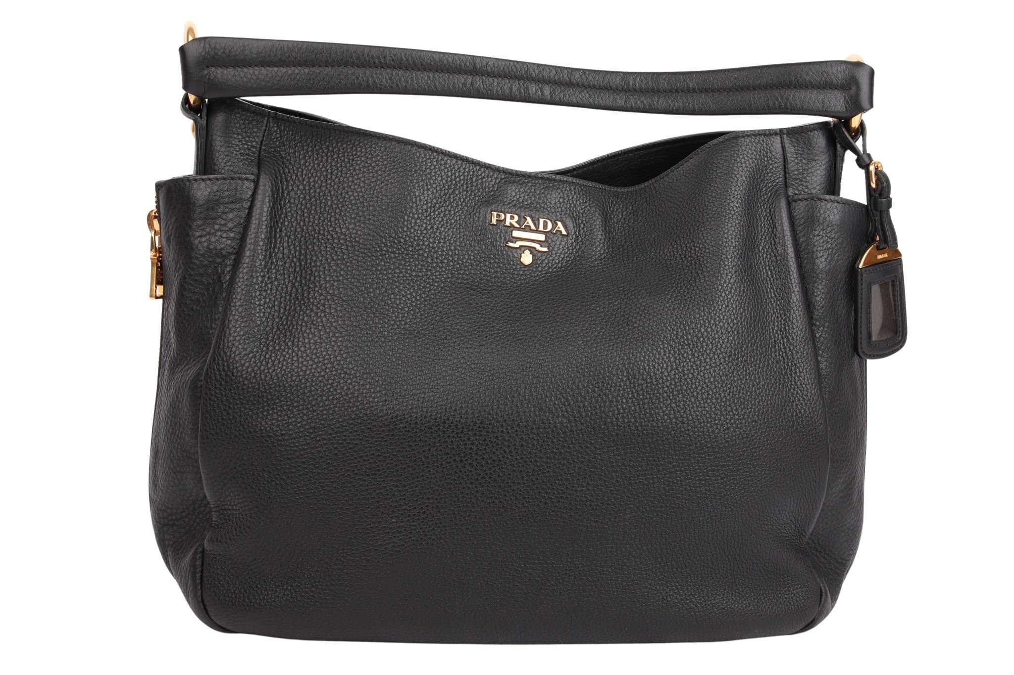 Prada Hobo Shopper Bag Schwarz Leder