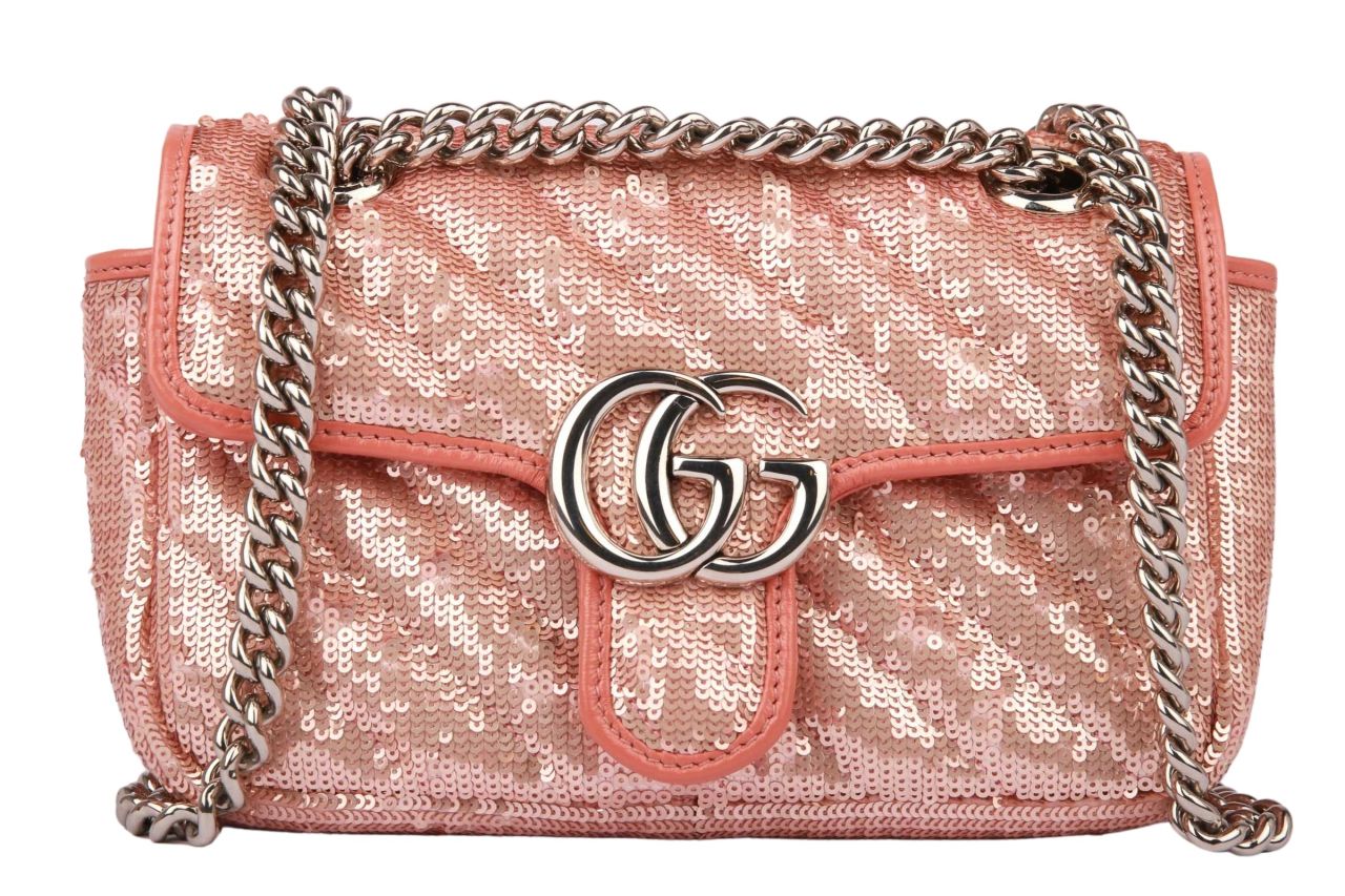 Gucci GG Marmont Pailletten Crossbody Bag Rosa