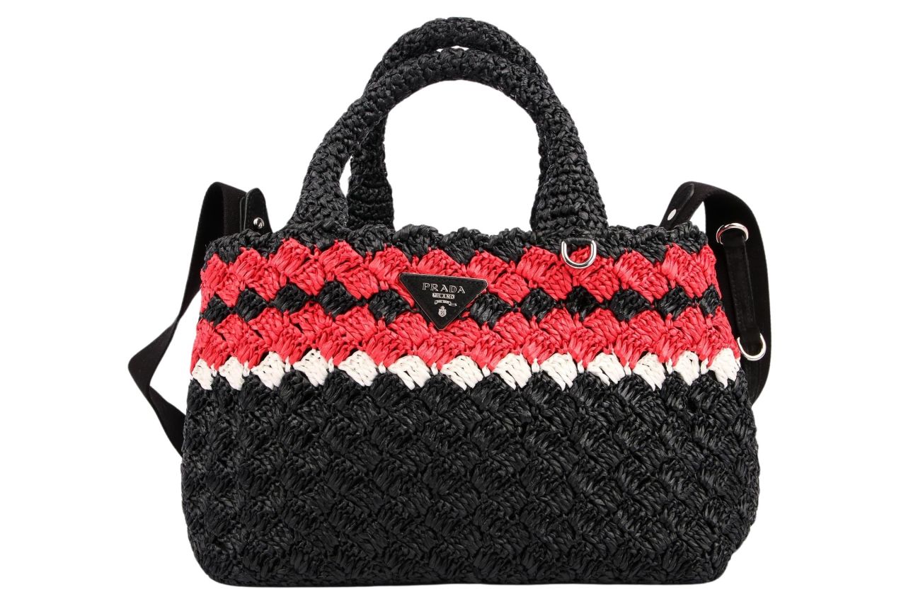 Prada Canapa Crochet Tote Bag Schwarz