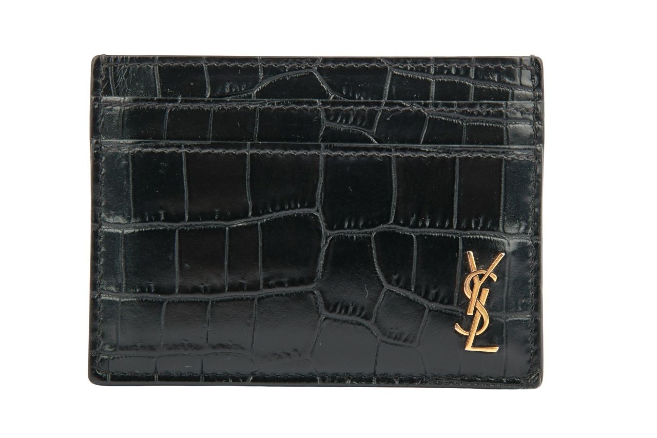 Saint Laurent Cassandre Cardholder Kroko Optik Schwarz