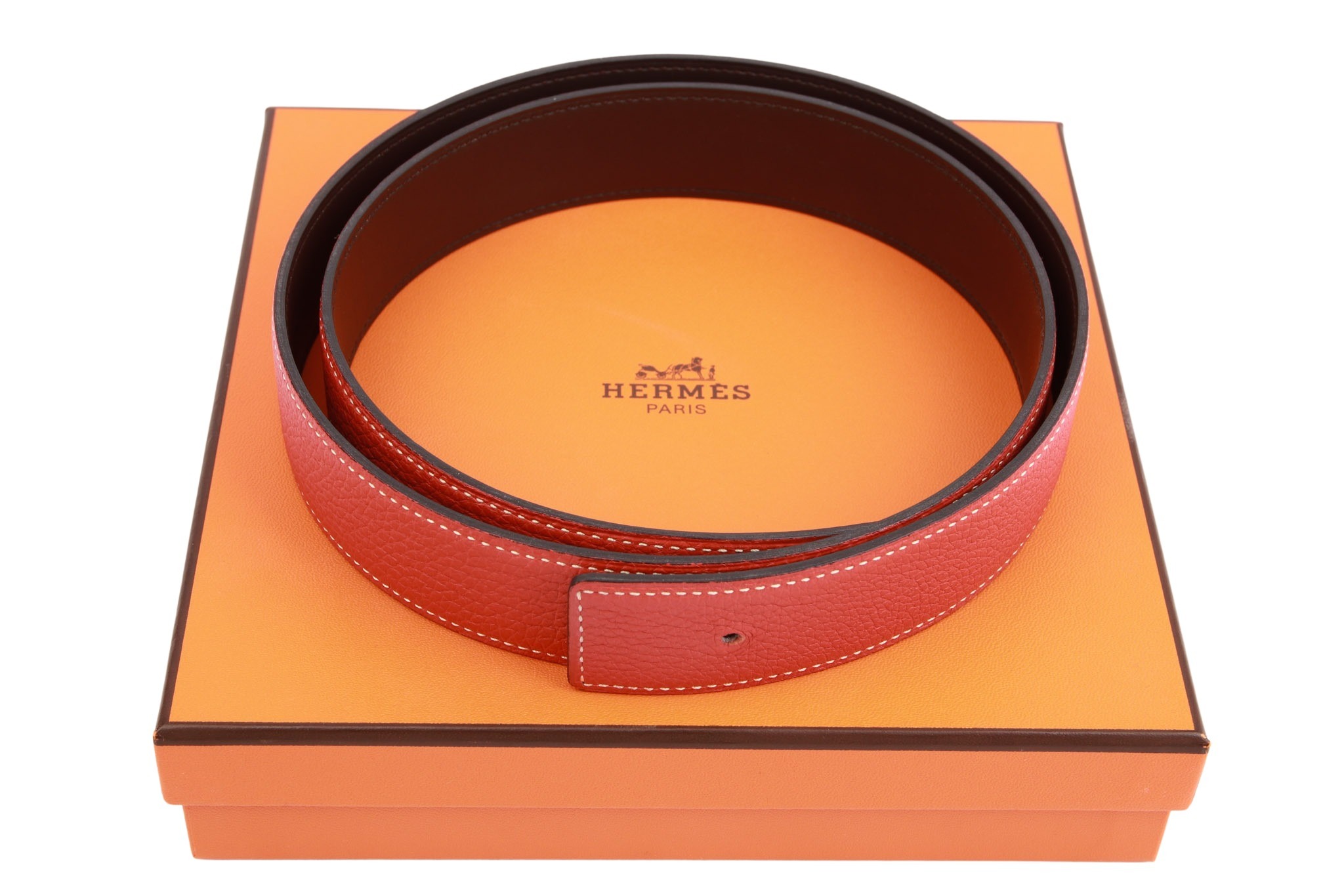 Hermès Wendegürtel Braun / Rostbraun Leder Gr. 90