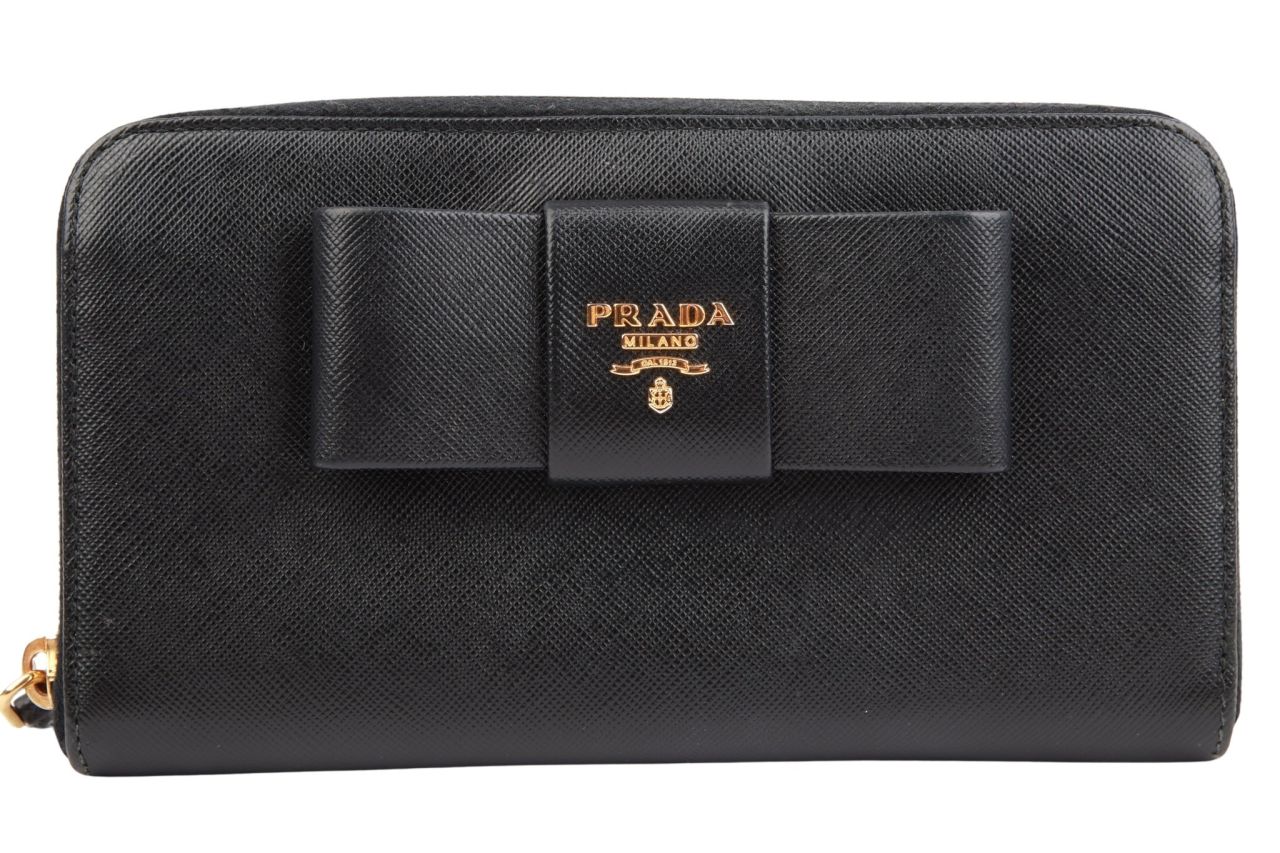 Prada Ribbon Portemonnaie Leder Schwarz