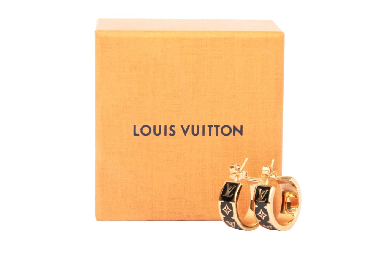 Louis Vuitton Nanogram Enamel Ohrringe Gold Schwarz