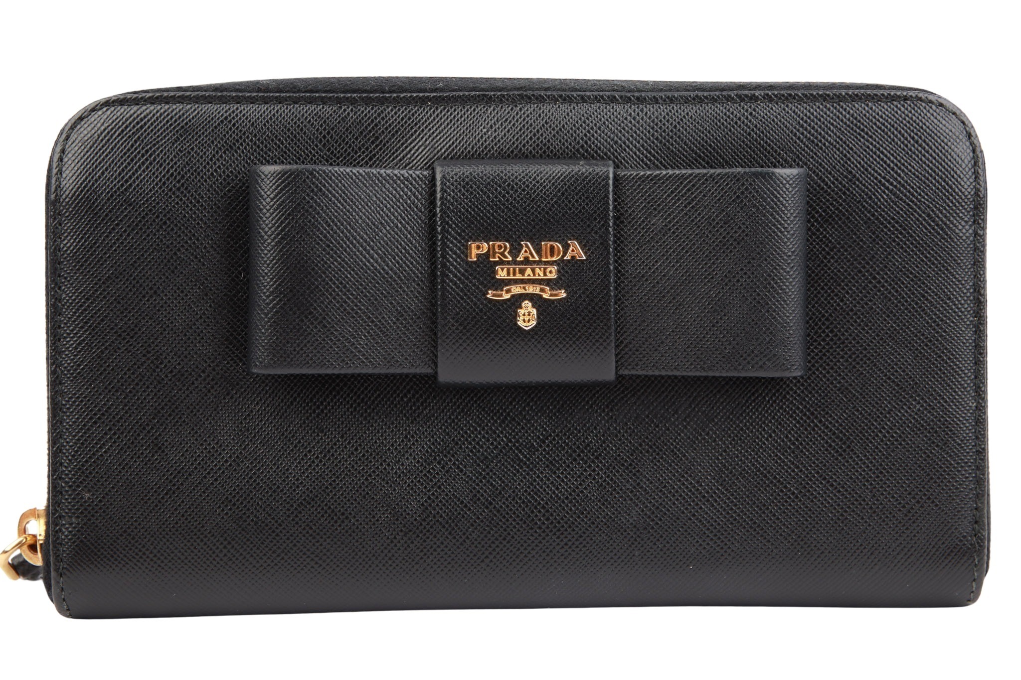 Prada Ribbon Portemonnaie Leder Schwarz