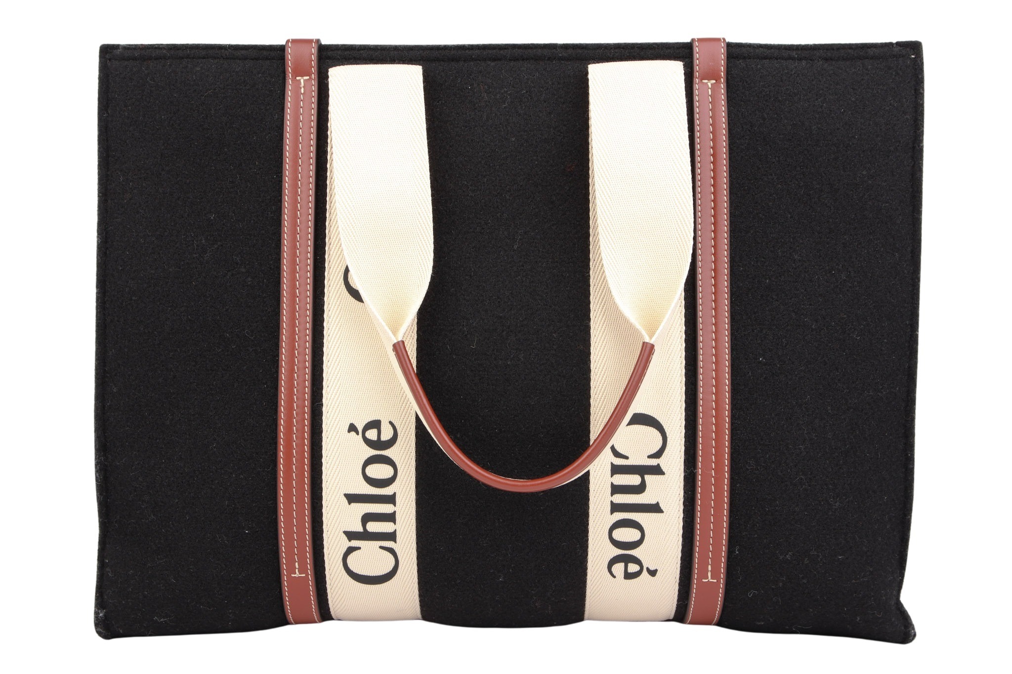 Chloé Woody Tote Bag Groß Schwarz Wollfilz