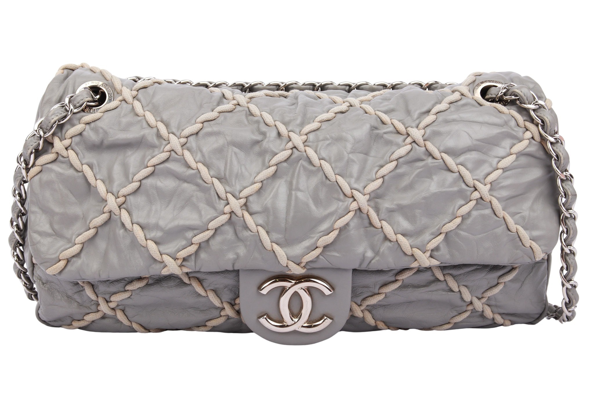 Chanel Ultra Stitch Single Flap Bag Leder Grau