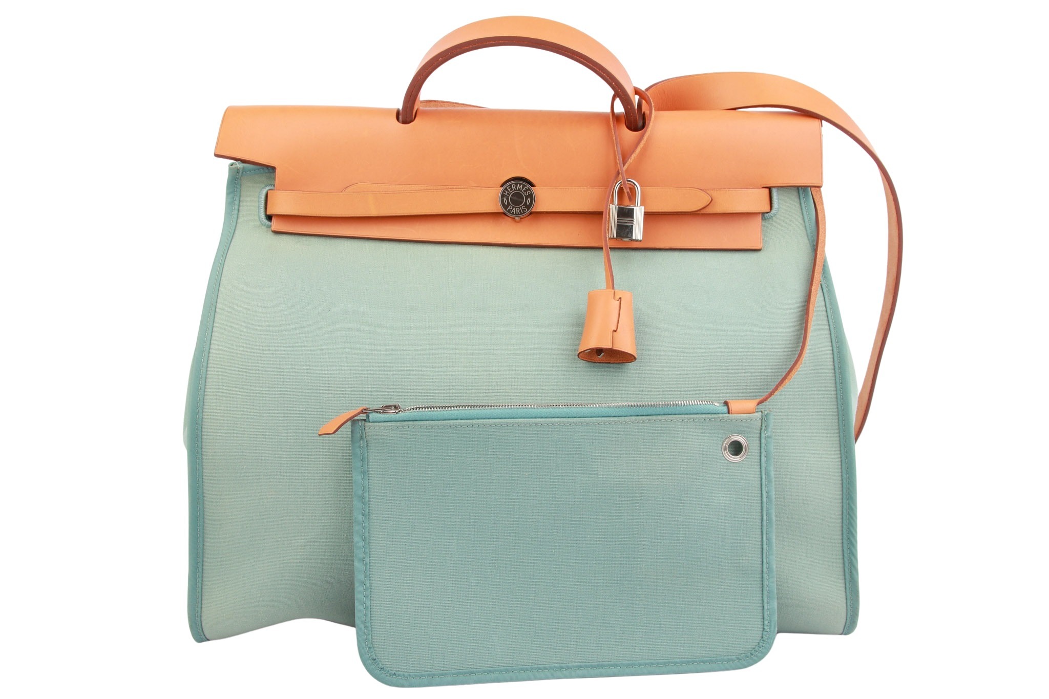 Hermès Herbag Zip 39 Natural Ciel Toile