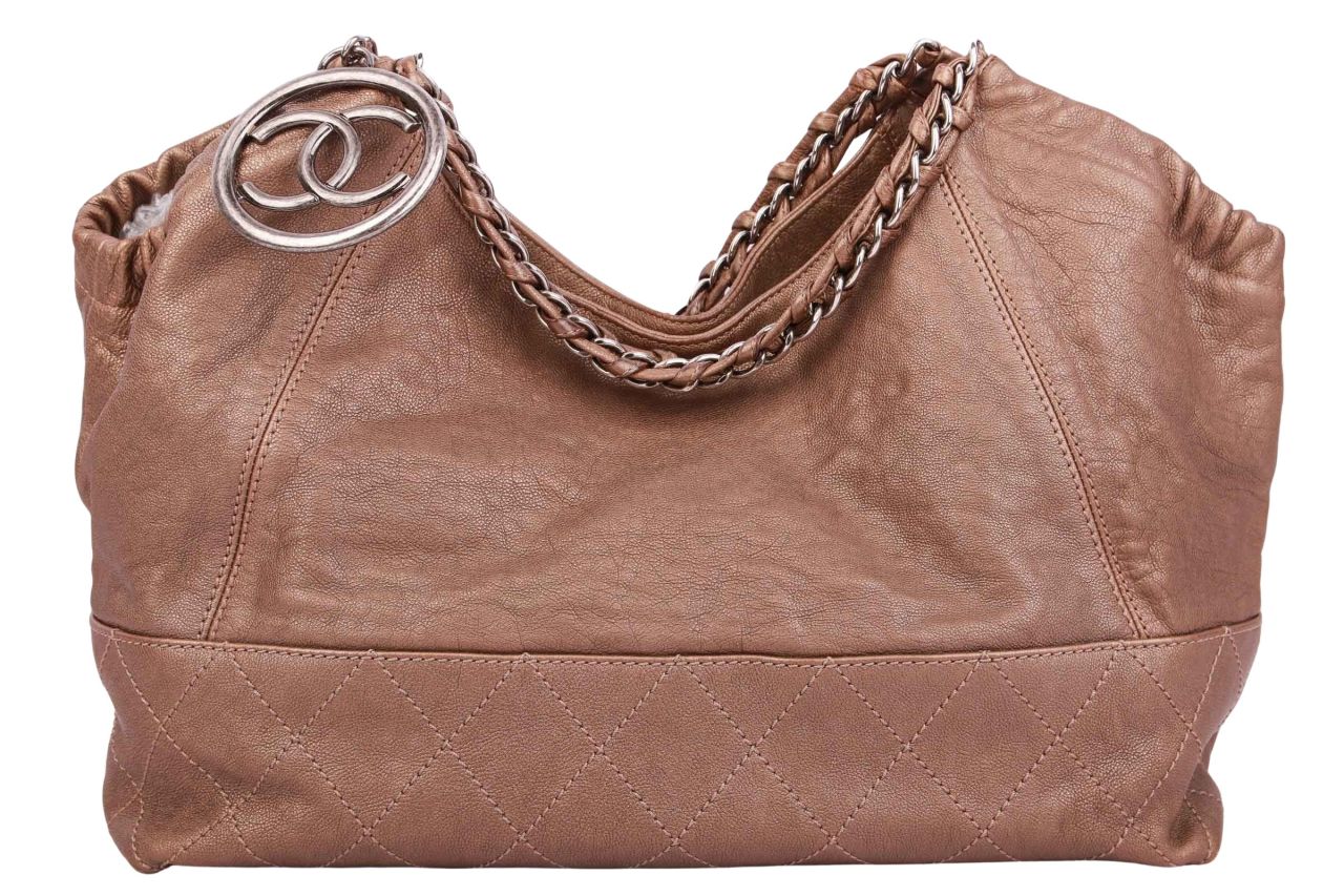 Chanel Shopper Leder Metallic Hellbraun