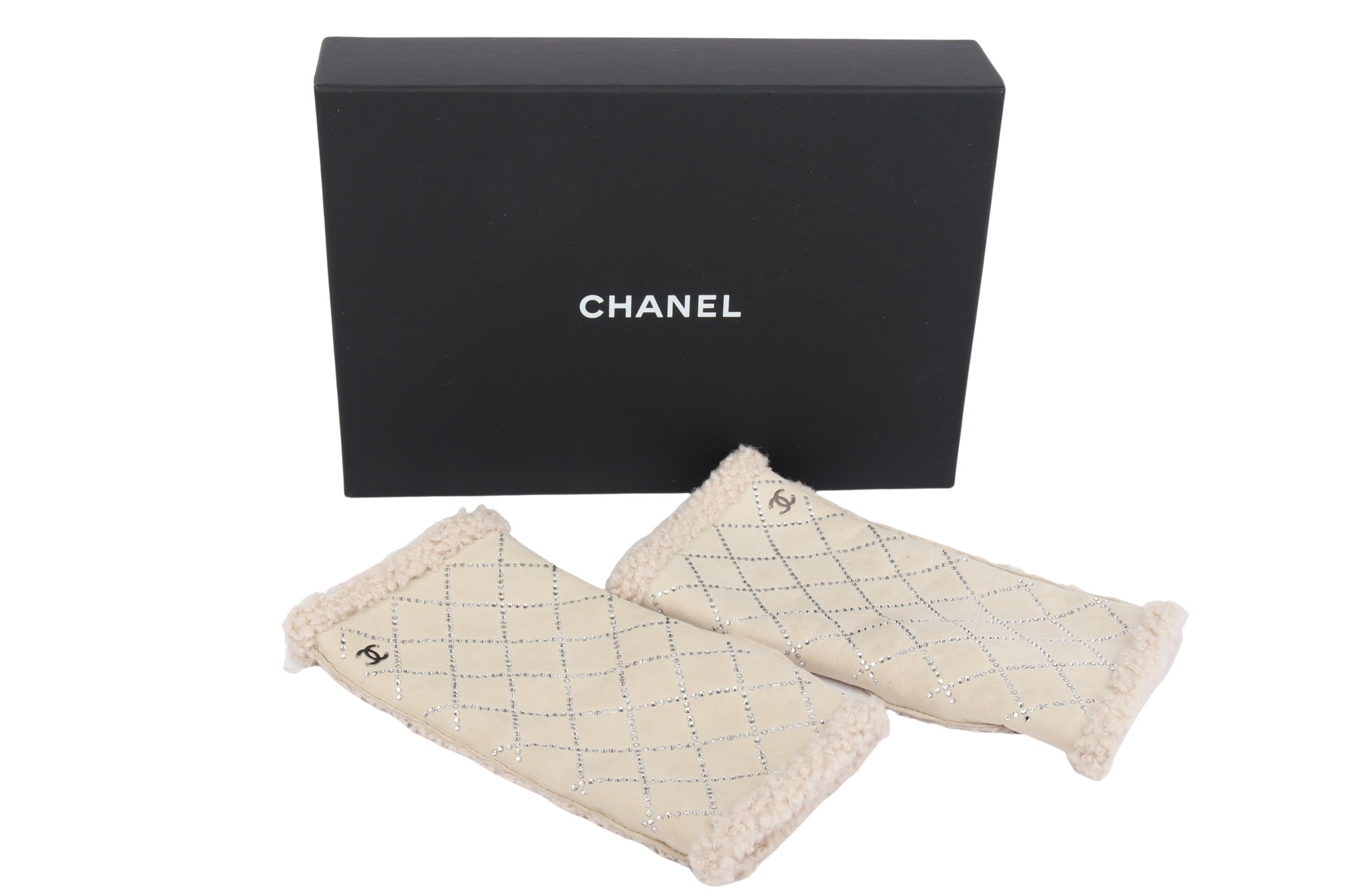 Chanel Handschuhe Gr. 8 Glitzer Creme